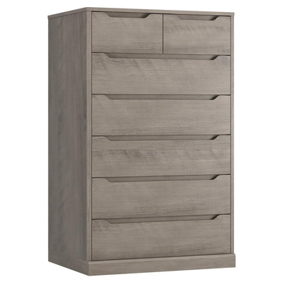 HITHOS 51" Tall 7 Drawers Dresser, Modern Grey Dresser, Wood Dressers & Chests of Drawers with Cut-Out Handles, Upright Drawer Chest, Accent Vertical Dressers Storage Cabinet for Living Room, Ash Gray