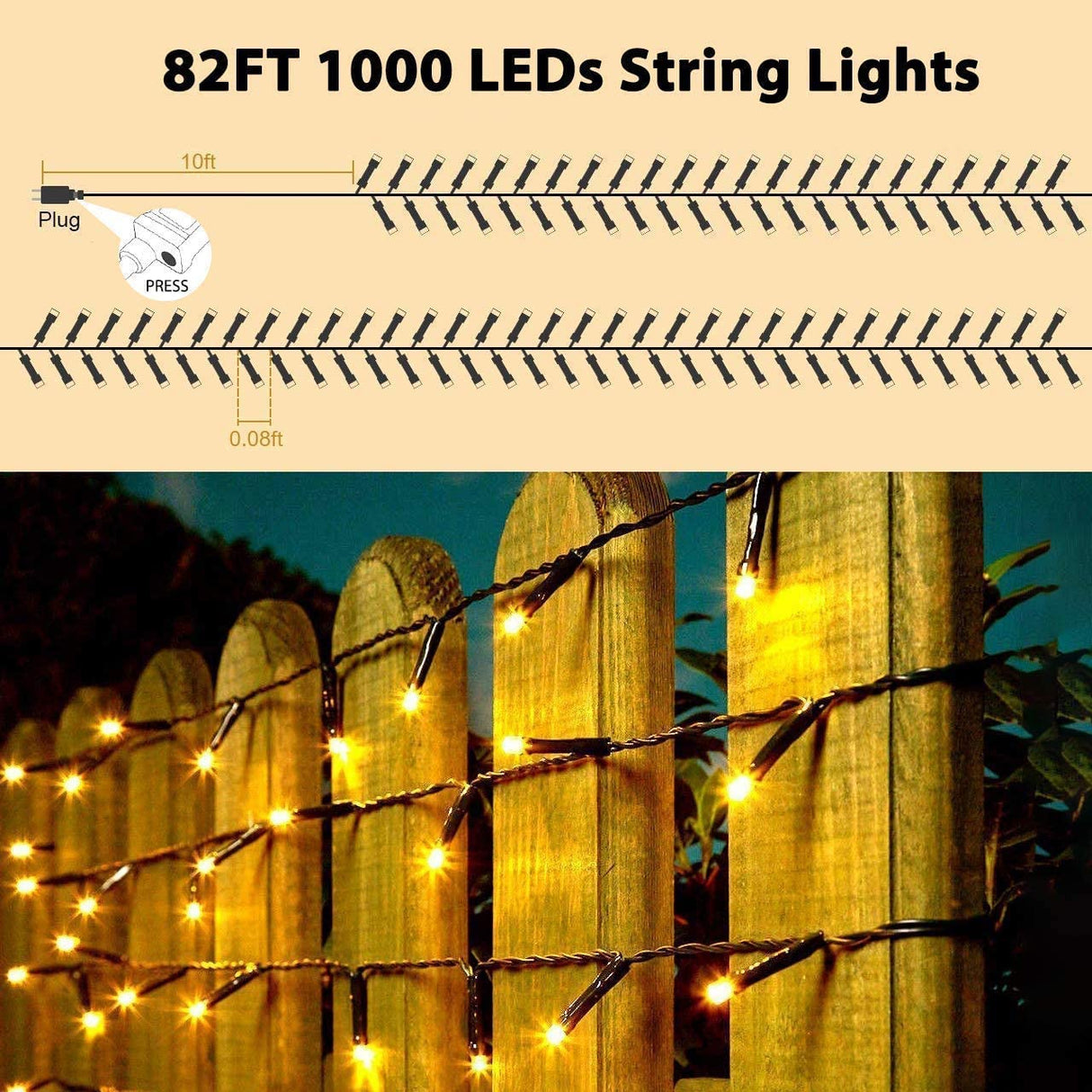 Quntis 82ft 1000 LED Cluster Christmas String Lights - Dark Green Wire Christmas Tree Lights - 8 Modes Outdoor Waterproof Christmas Lights Plug in for Holiday Wedding Party Home Decor, Warm White Quntis
