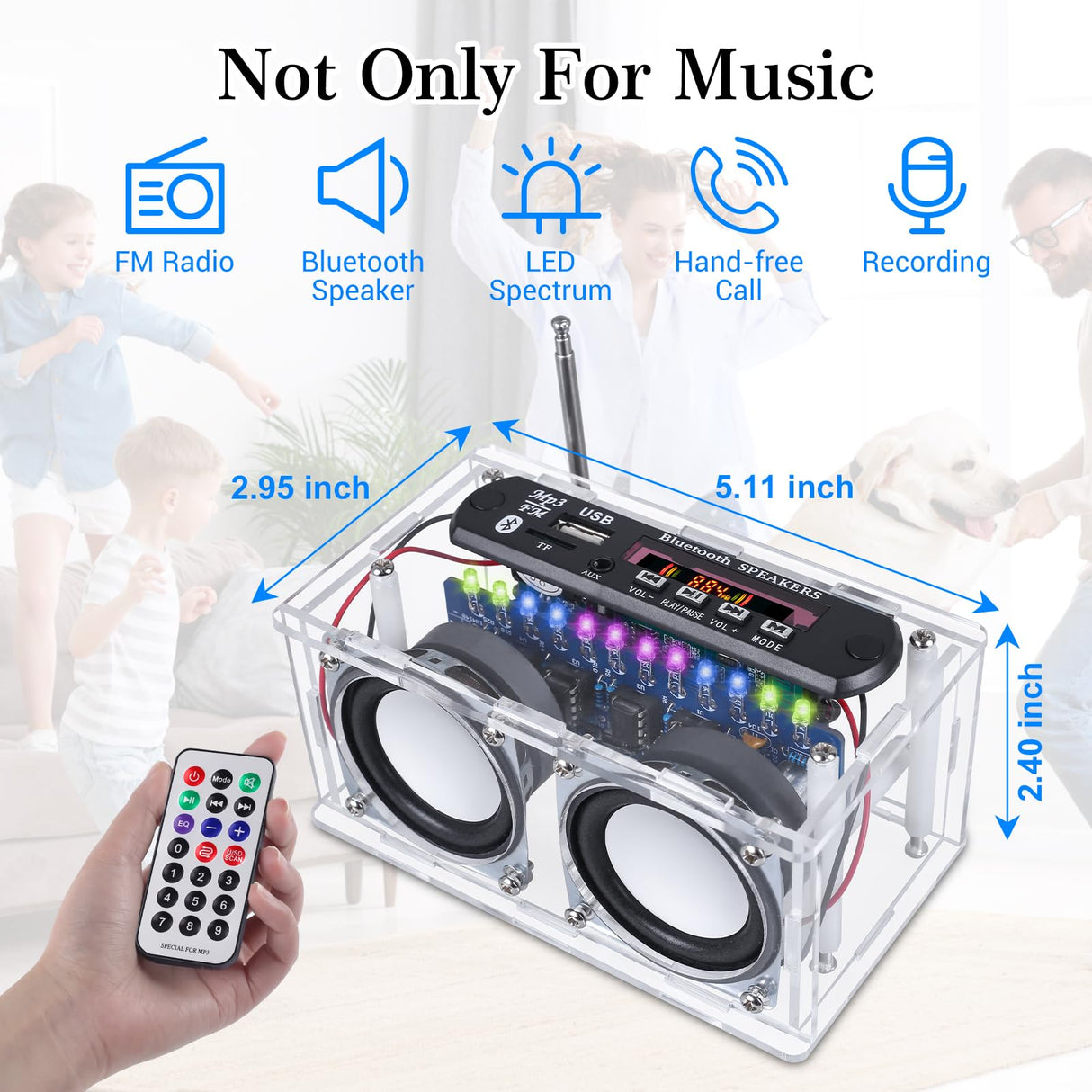 BANRIA DIY Bluetooth-Compatible Speaker Kit,Recording Function FM Radio Soldering Practice Kit with LED Spectrum,TF/AUX/Bluetooth/USB Support,Remote Control Soldering Project for Indoor/Outdoor Use BANRIA