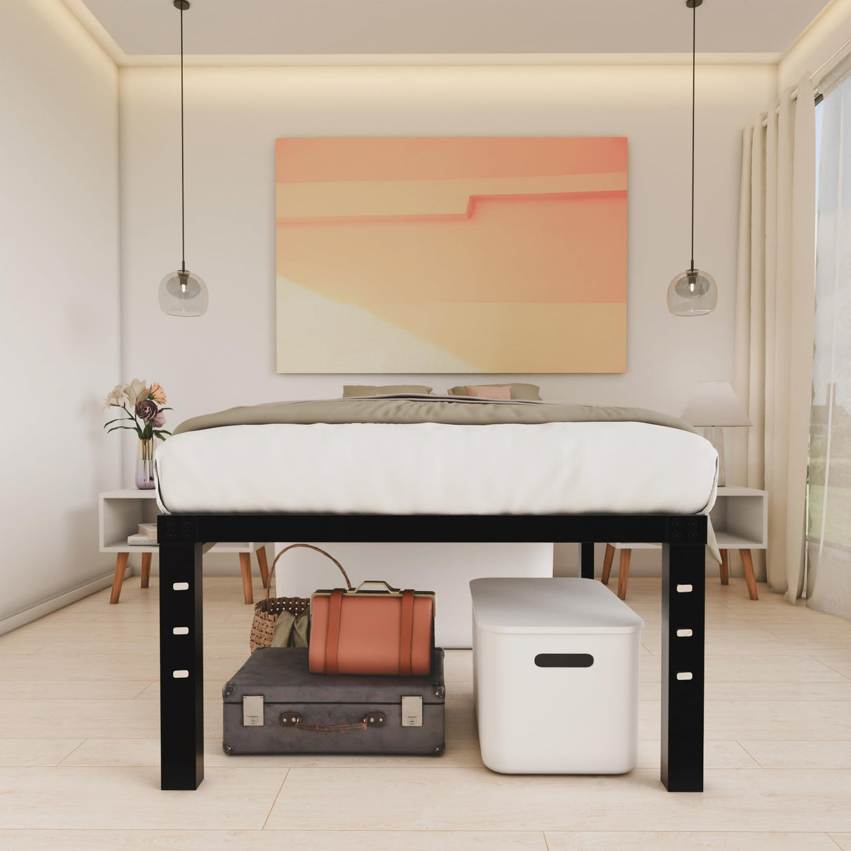 HOBINCHE 18 Inch Metal Twin Bed Frame No Box Spring Needed - Easy Assembly Heavy Duty Noise Free Narrow Bedframes - Single Black Basic Steel Slats Platform with Storage HOBINCHE