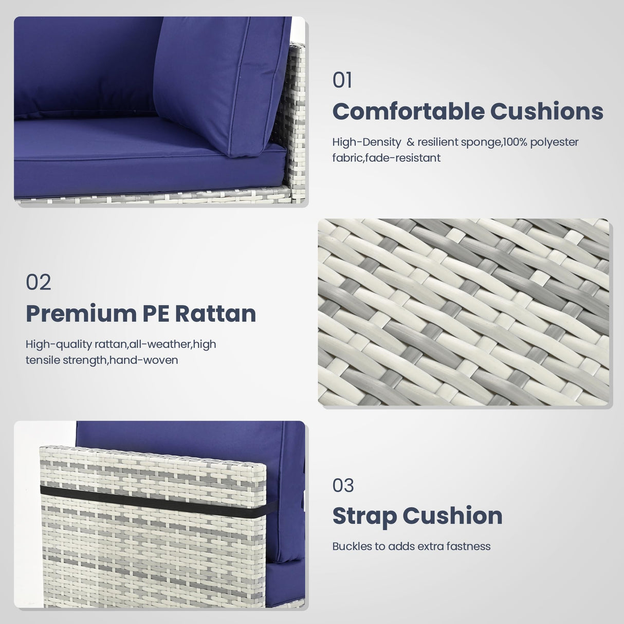 Pamapic 7 Piece Outdoor Sectional Sofa Set, All-Weather Patio Furniture with Washable Cushions, Waterproof Gray Rattan Wicker Conversation Set for Backyard, Poolside, Garden (Navy Blue Cushions) Pamapic