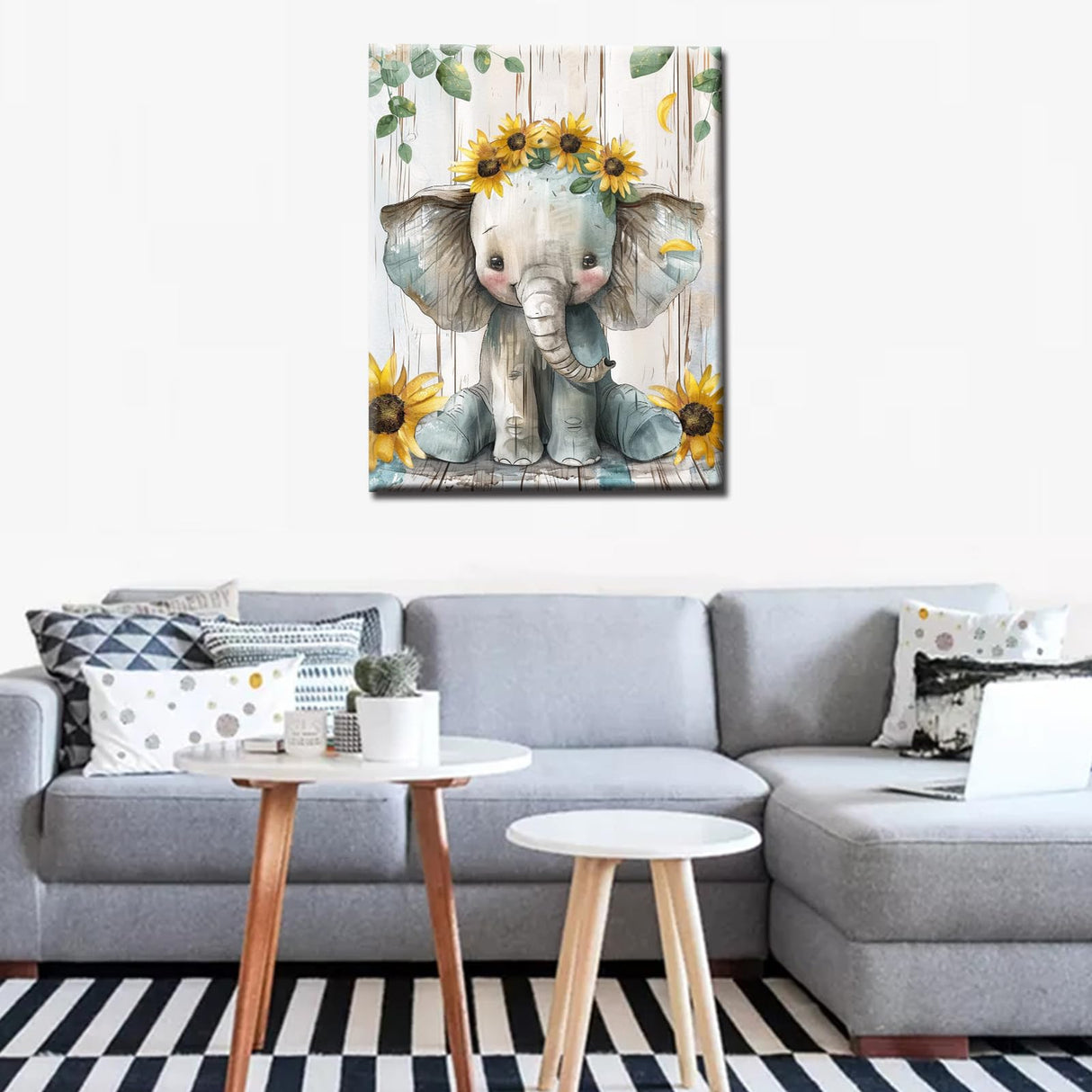 Aihonmin Baby Elephant DIY Paint by Numbers for Adults Beautiful Sunflowers DIY Oil Painting Acrylic Paint Art Vintage Style Painting Kit Canvas with Acrylic Paints Art 16x20 Inch(Frameless) Aihonmin