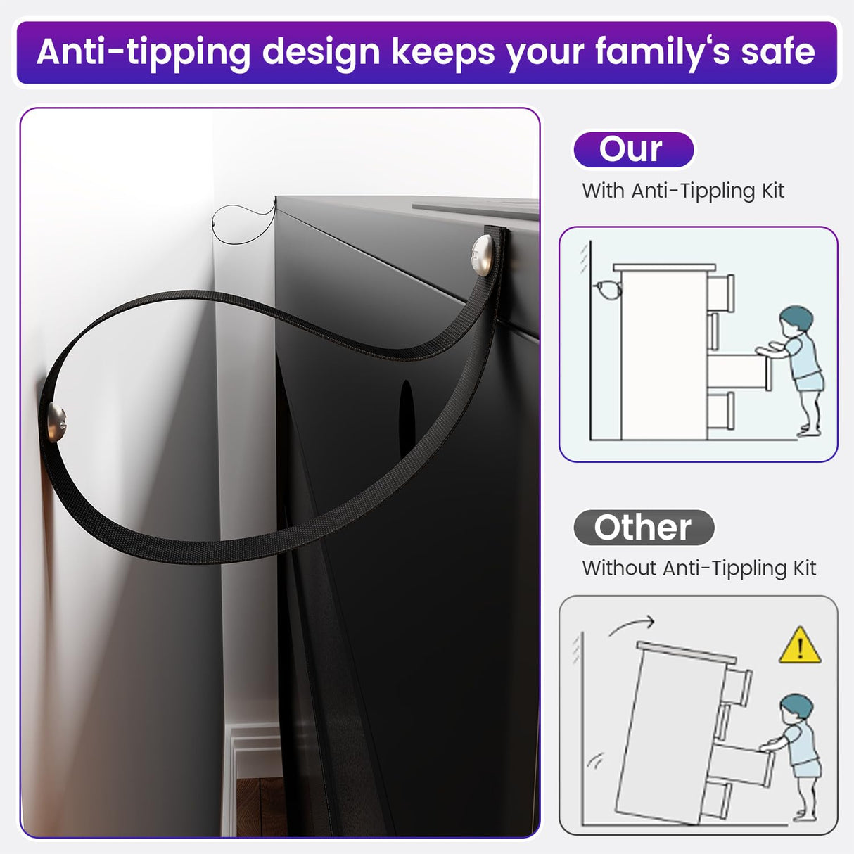 UNIQUITE 6 Drawers Dresser with LED Light and Power Outlet, Wood Dressers for Bedroom & Chests of Drawers, Large Double Dressers for Bedroom, Living Room, Entryway, Hallway (Black) UNIQUITE