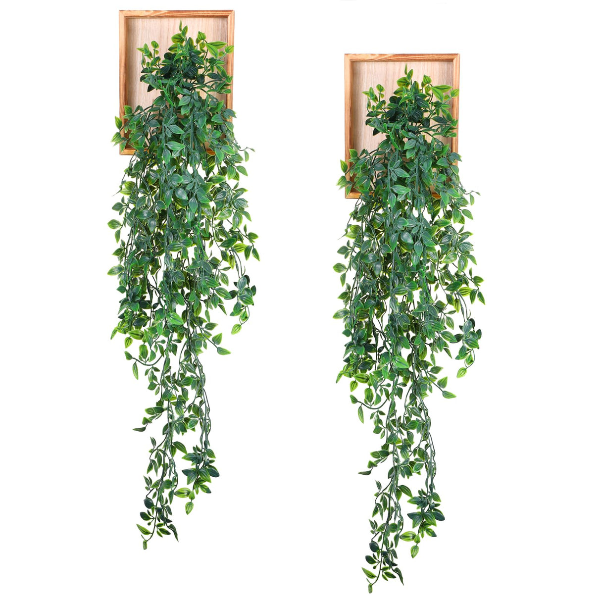 Briwooody 2 Pack Artificial Hanging Plants with Wooden Frames Fake Hanging Mandala Leaves Greenery Plants Mandala Vine for Wall Living Room Decor Bathroom Shelf Home Indoor Briwooody