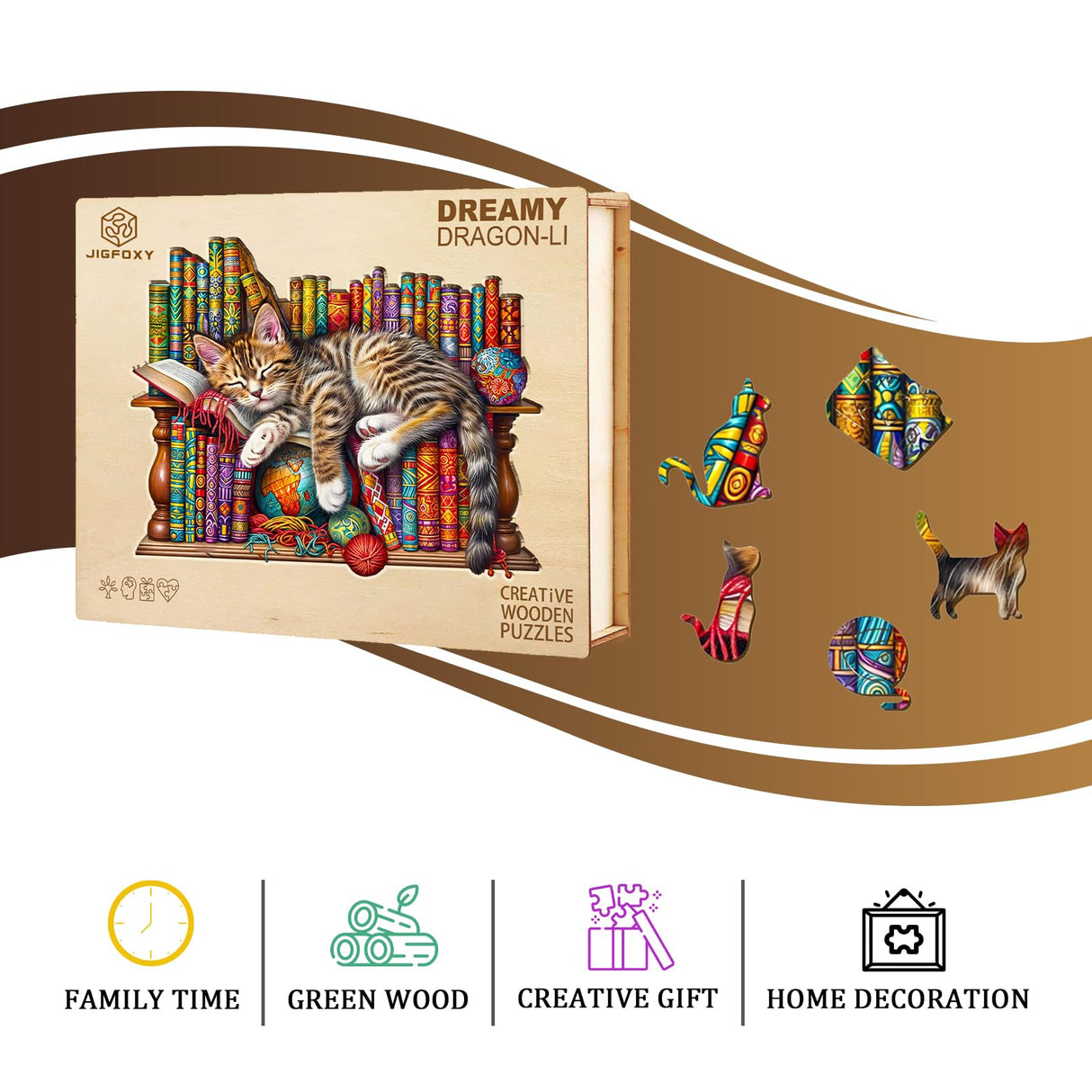 Jigfoxy Wooden Puzzles for Adults, Cat Wood Puzzles Adult, Unique Animal Shape Wooden Jigsaw Puzzles, Birthday Gifts for Puzzles Lovers Family Friend (S-8.5 * 6.9in-100pcs) Jigfoxy