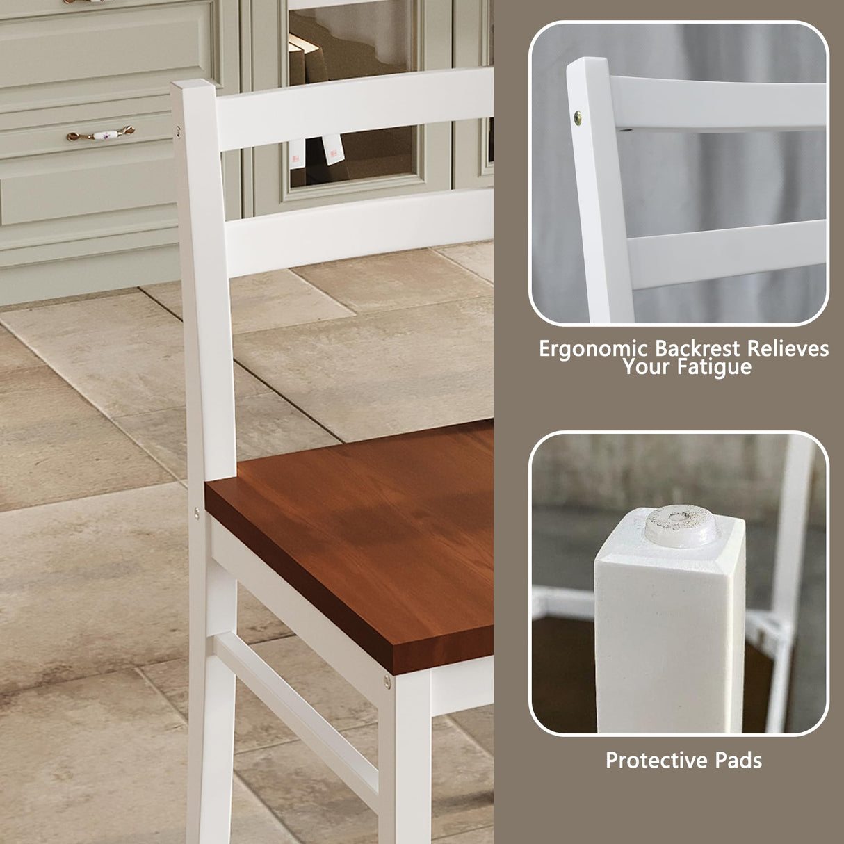 Orweiin Solid Wood Dining Table Set for 4, Farmhouse Rectangular Table and 4 Chairs Set for Kitchen, Living Room, Dining Room, Breakfast Nook, Natural+White Orweiin