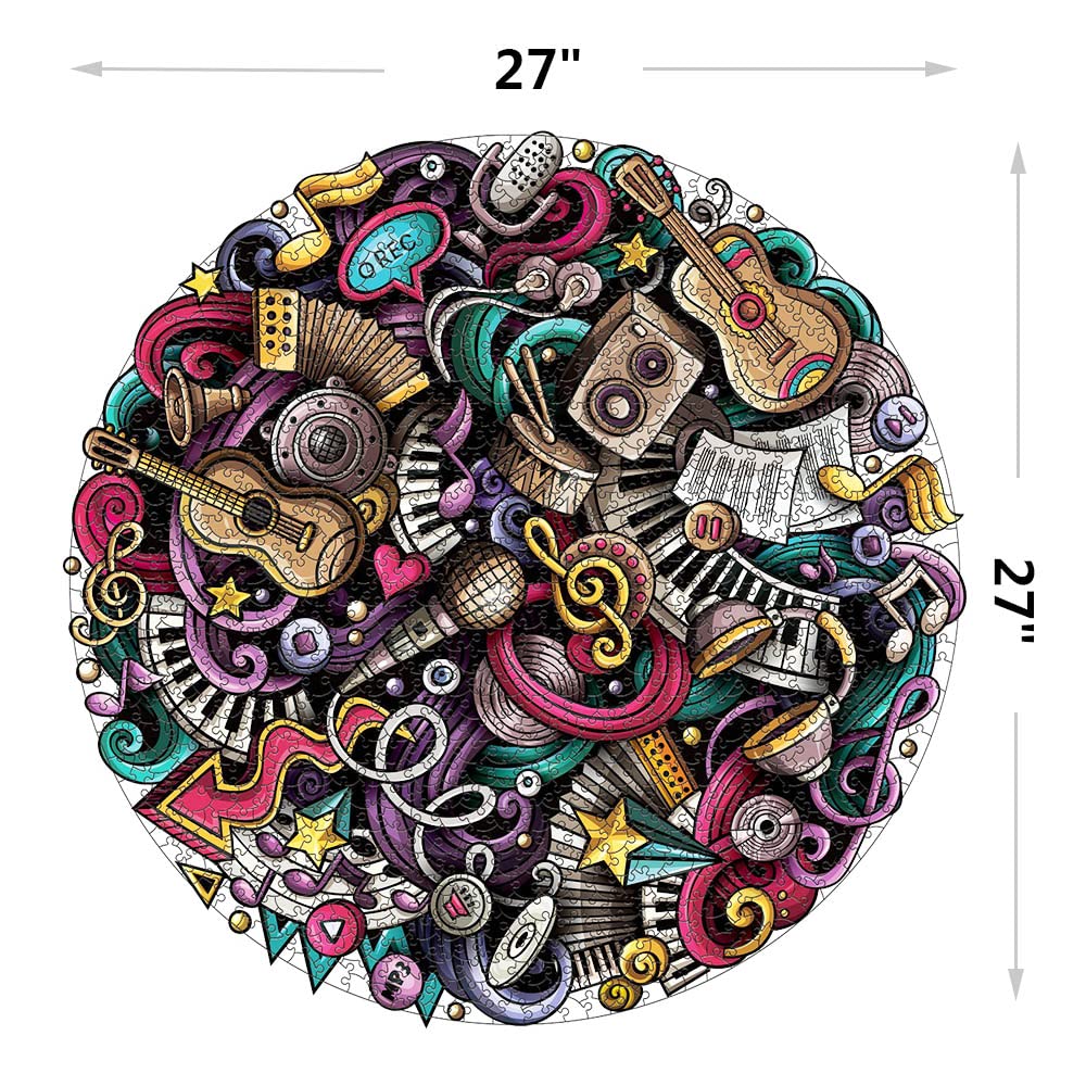 WingFun 1000 Piece Puzzle for Adults Round Puzzle Graffiti Music Puzzle Thick Sturdy Jigsaw Puzzle Art Puzzle Challenging Game WingFun