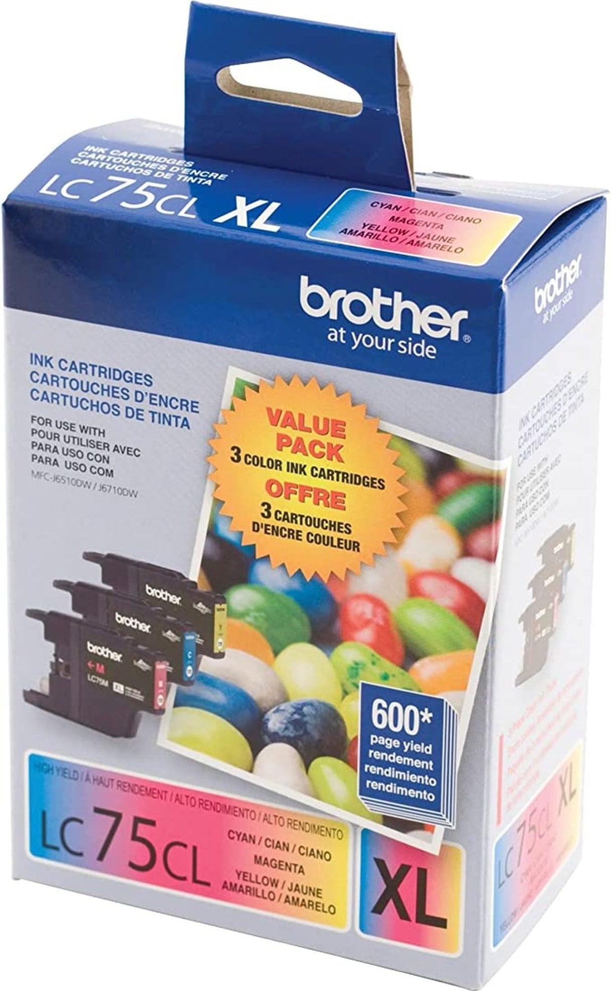 Brother LC753PKS XL High Yield 3 Pack - 1 Each LC75C, LC75M, LC75Y Ink, Yellow/cyan/magenta Brother