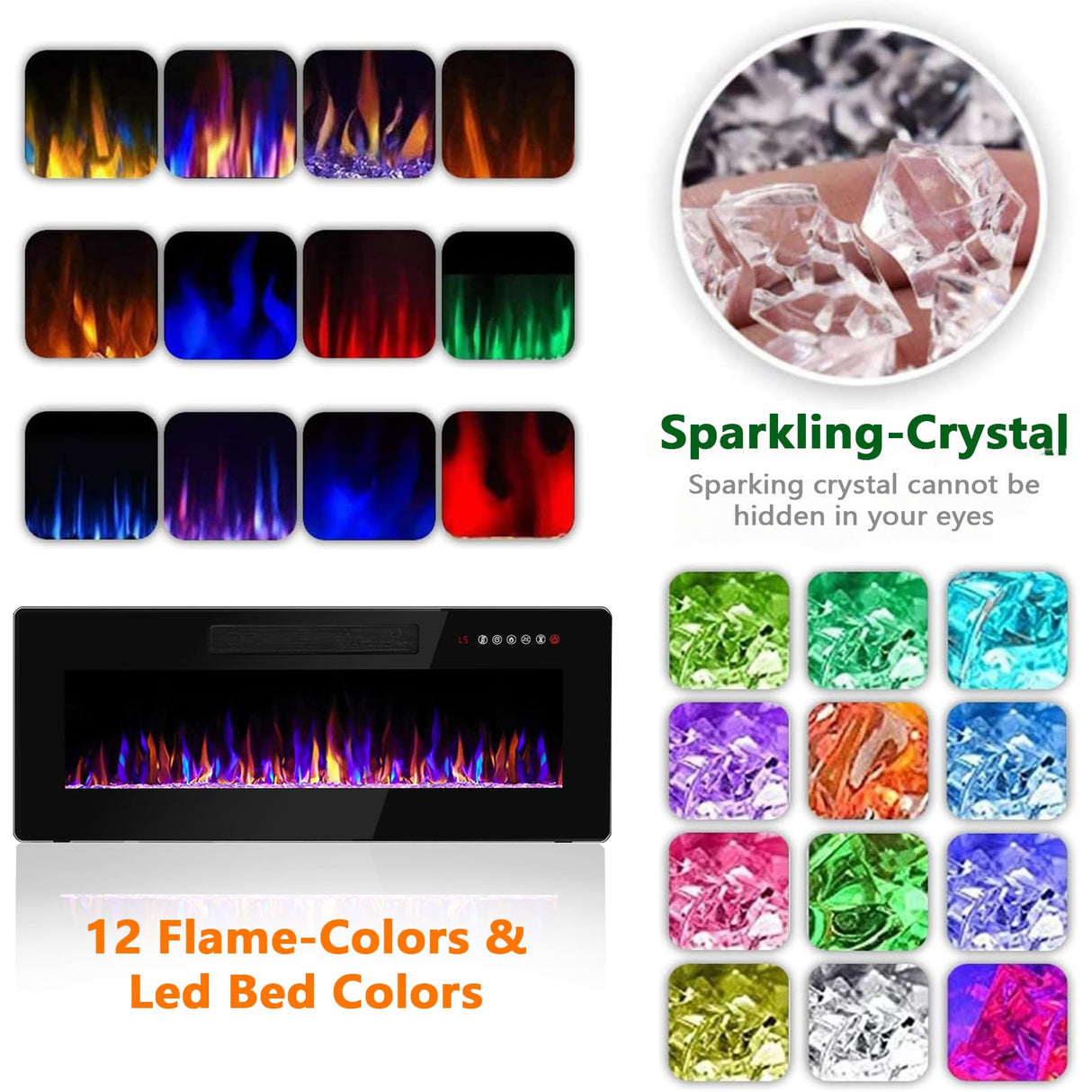 PUKAMI Fireplace TV Stand with 36" Electric Fireplace for TVs Up to 80", LED Light Entertainment Center with Highlight Storage Cabinet, 70 inch Modern Wood Media TV Console for Living Room, Black PUKAMI