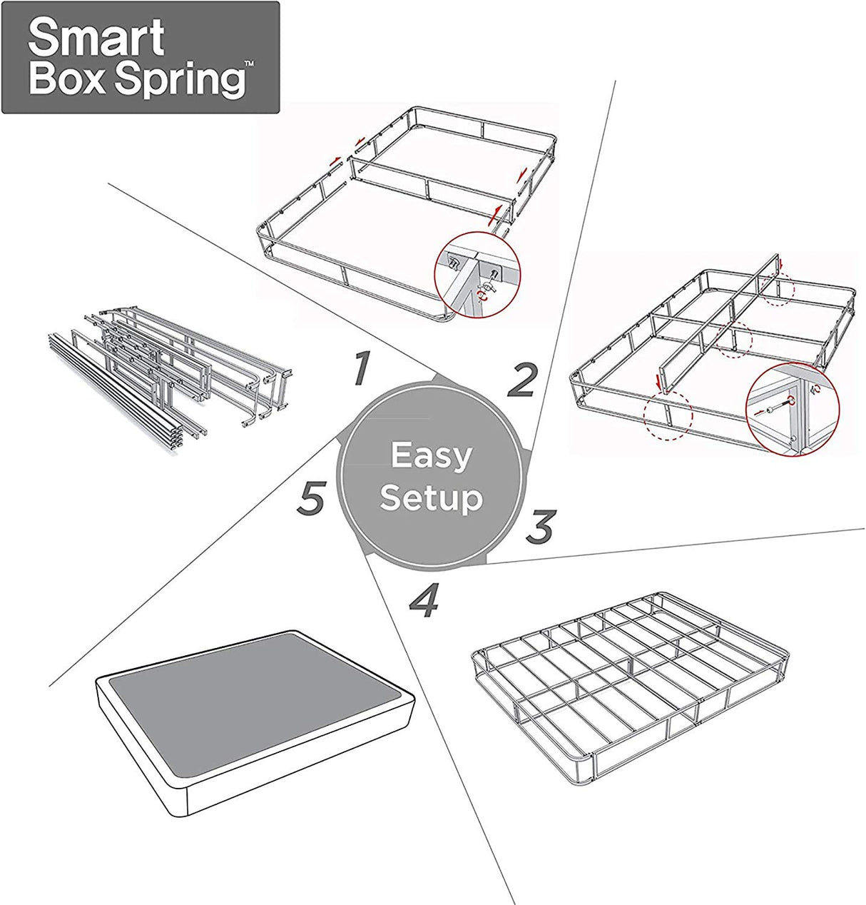 ZINUS 9 Inch Metal Smart Box Spring, Mattress Foundation, Strong Metal Frame, Easy Assembly, Queen Zinus