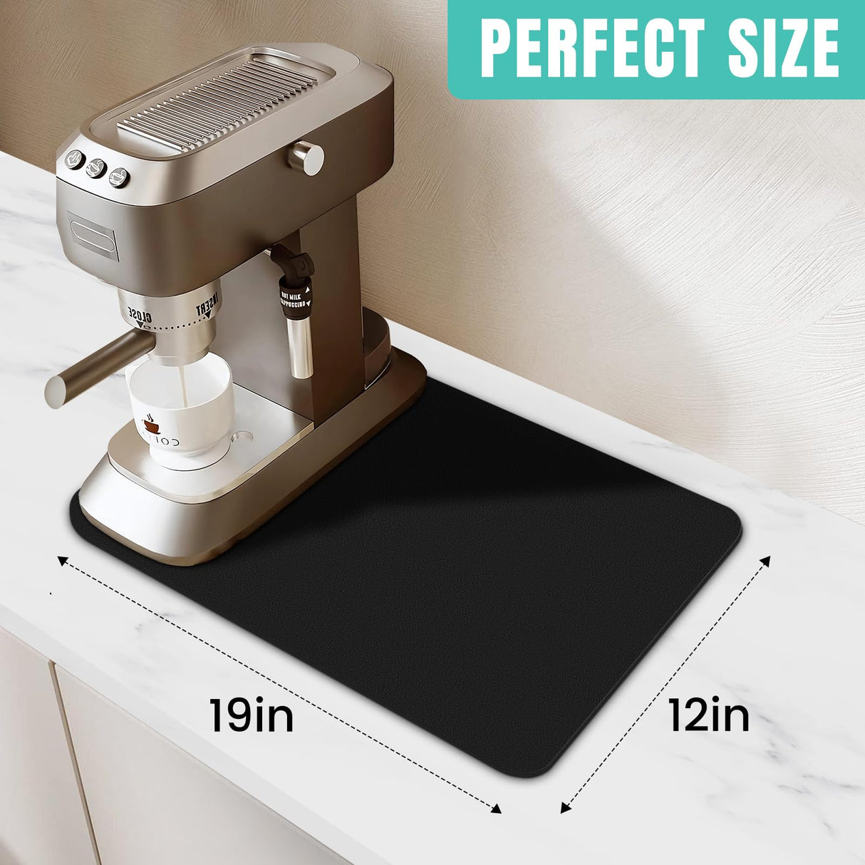 WISELIFE Coffee Mat Super Absorbent Dish Drying Mat Coffee Bar Accessories Match with Coffee Maker Coffee Machine Coffee Pot Large Drying Mats for Kitchen Counter 12" W x 19" L, Black WISELIFE