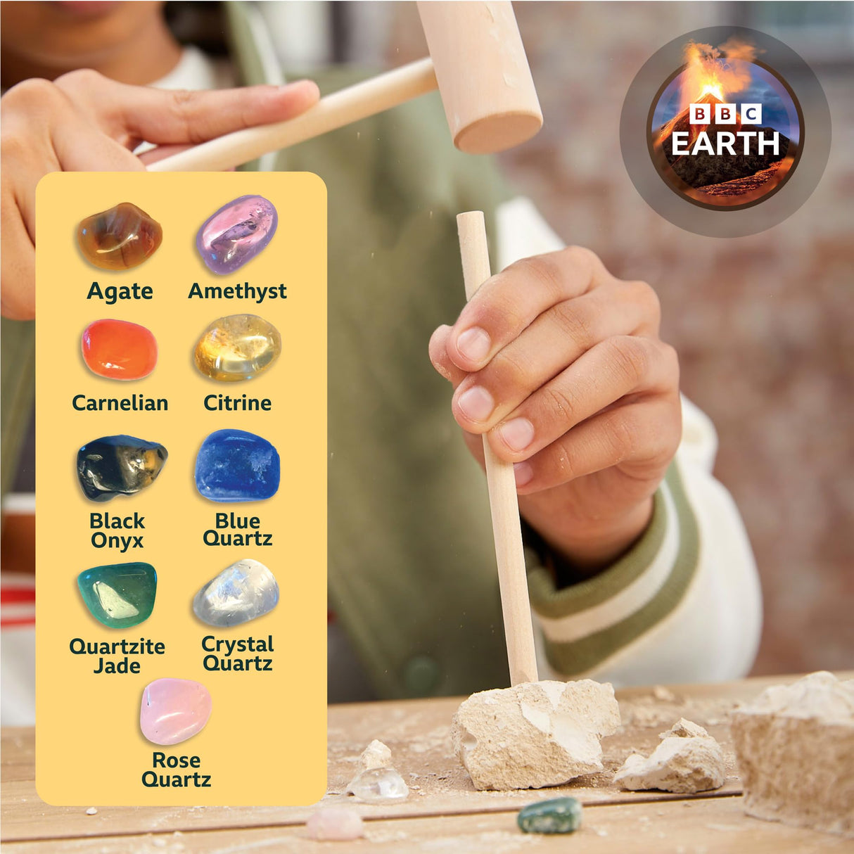 BBC Earth Excavate & Discover Gemstone Dig, Dig Up 9 Real Gemstones & Make Keychains, Rock Digging Excavation Kit, STEM Learning Kit, Kids Science Kit, Great 6 Year Old Boy Birthday Gift, Amazon Kids Horizon Group USA