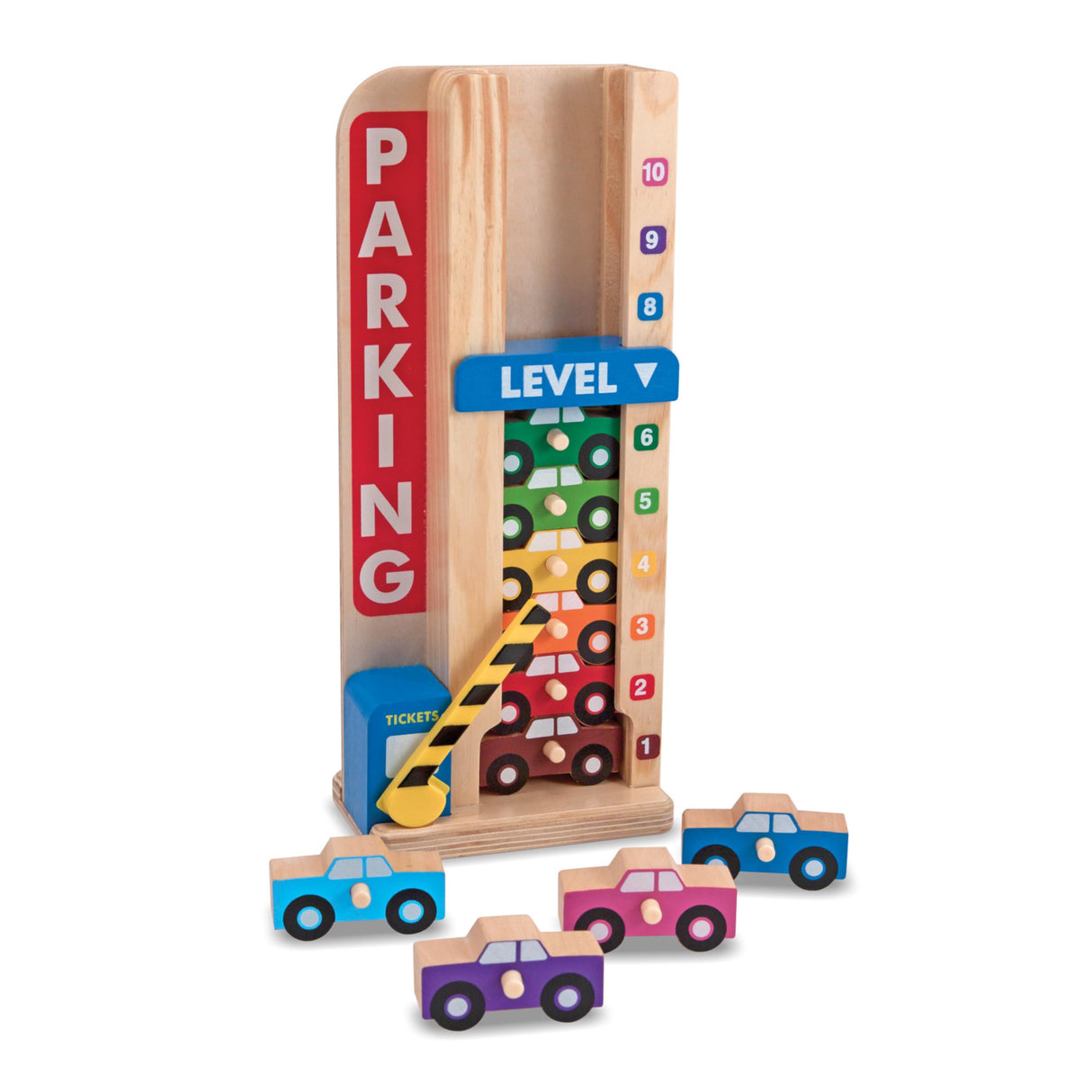 Melissa & Doug Stack & Count Wooden Parking Garage With 10 Cars Melissa & Doug