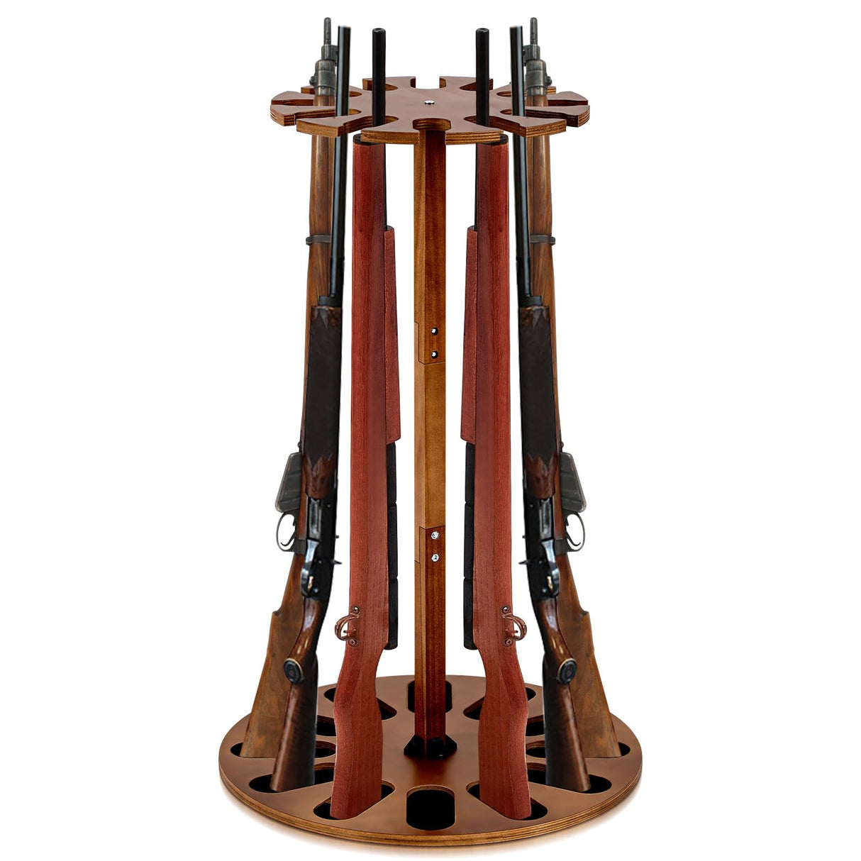 CroBlissful Wooden Gun Rack Holds 12 Guns Display Storage Holder Indoor Vertical Stand with Soft Padding 2 Adjustable Heights for Living Room Collection Room Warehouse (Walnut Color) CroBlissful