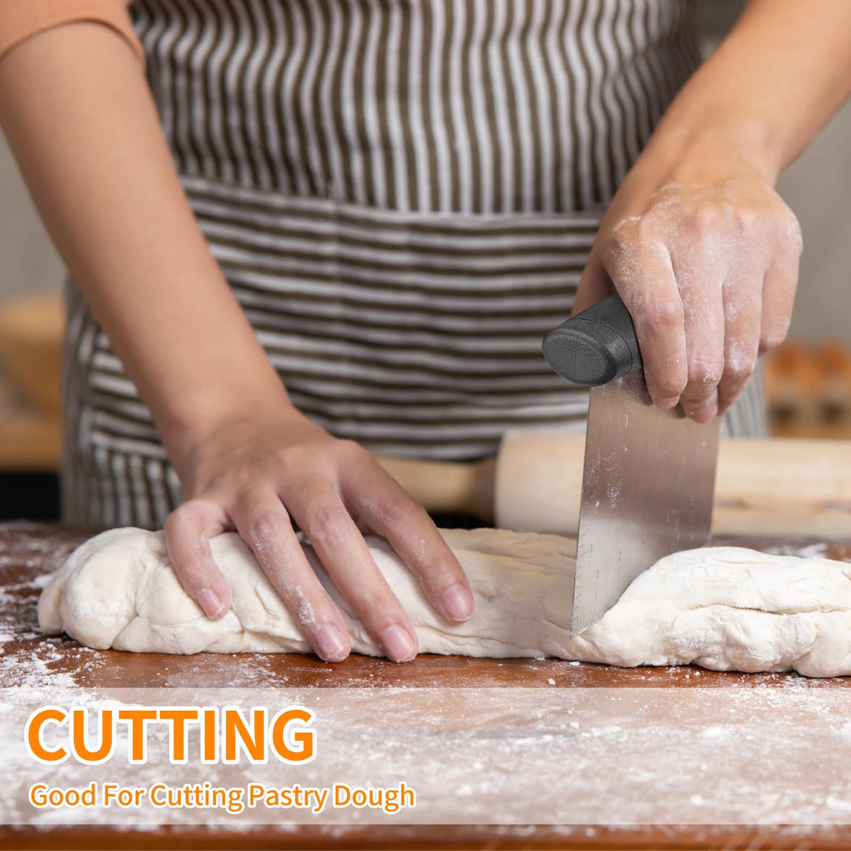 ALLTOP Bench Scraper & Chopper for Kitchen - Ideal Baking Essential Utensil,Stainless Steel Pastry/Dough/Food Cutter Tool for Cake Pizza Bread,Grilling,Cooking - 1 Pack ALLTOP