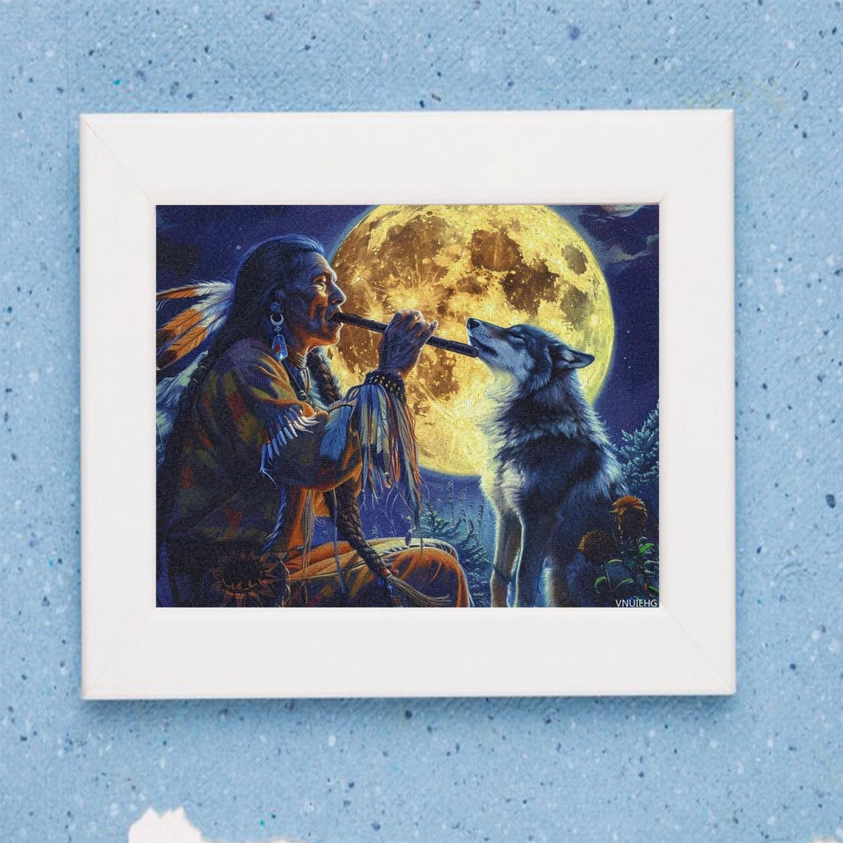 VNUIEHG Tribal Wolf Song Native American Paint by Numbers for Adults Beginner DIY Painting by Numbers Kits Wall Art for Home Office Decor 16x20in VNUIEHG