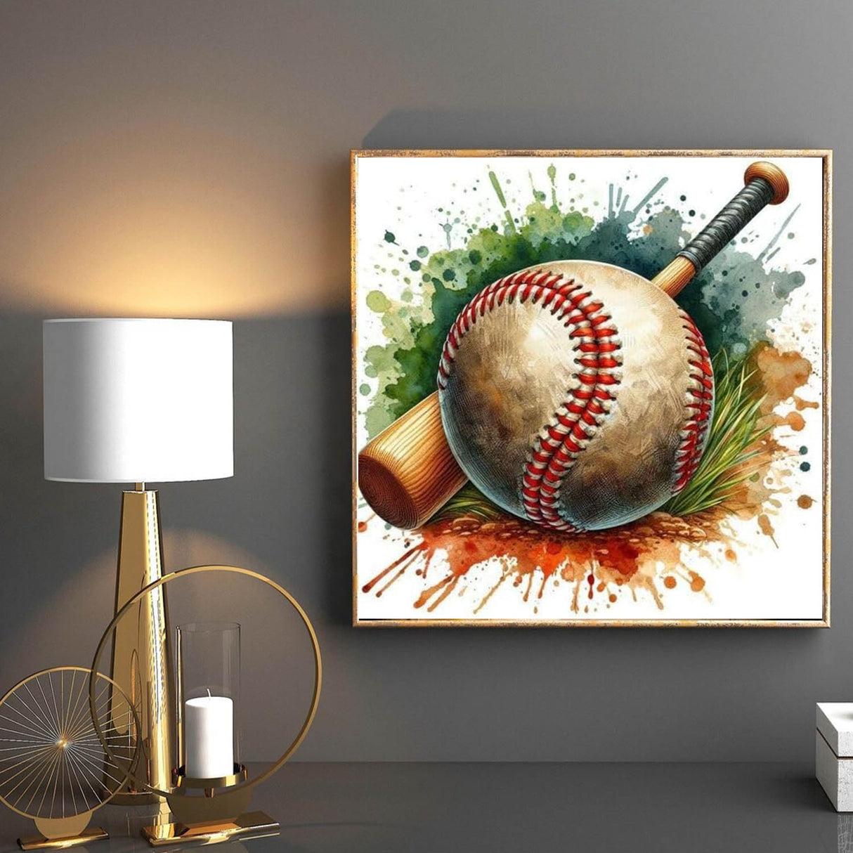 DIY 5D Diamond Art Painting Baseball 16x16 Inch. Round Full Drill Rhinestone Embroidery for Home Wall Decoration Generic