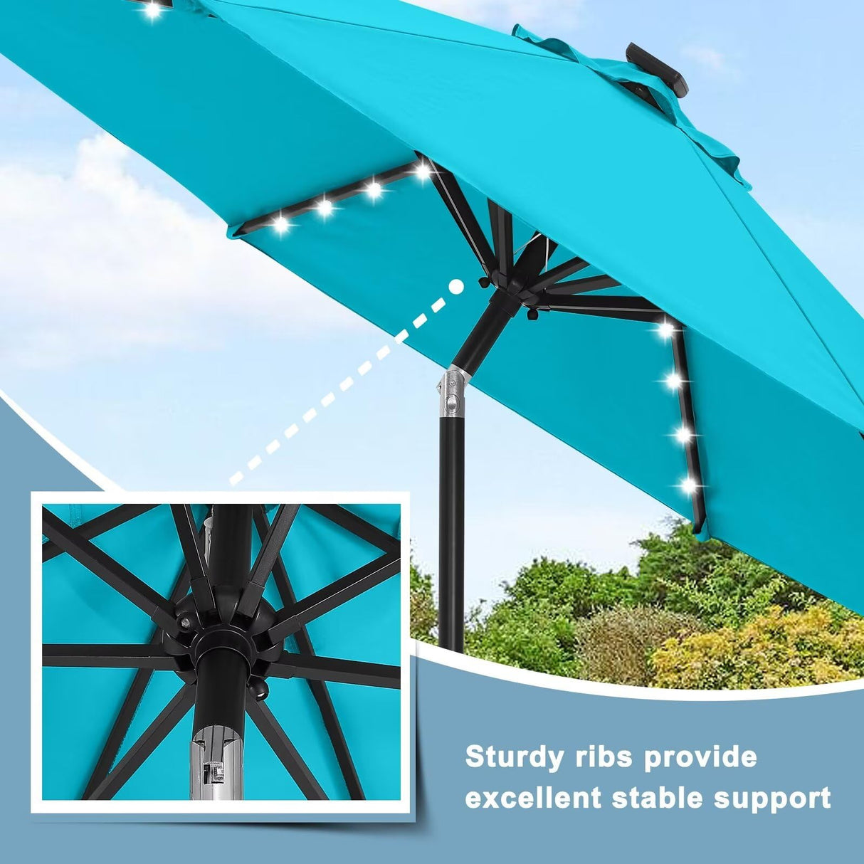 ABCCANOPY Durable Solar Led Patio Umbrellas with 32LED Lights 9FT (Turquoise) ABCCANOPY