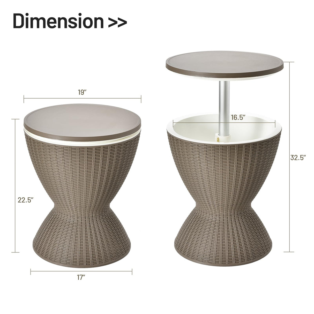 Tangkula Outdoor Cool Bar Table, Rattan Style Patio 8 Gallon Beer and Wine Cooler, All-Weather Ice Bucket w/Height Adjustable Top, Drainage Plug, 3-in-1 Cocktail Coffee Table for Party, Pool (Coffee) Tangkula