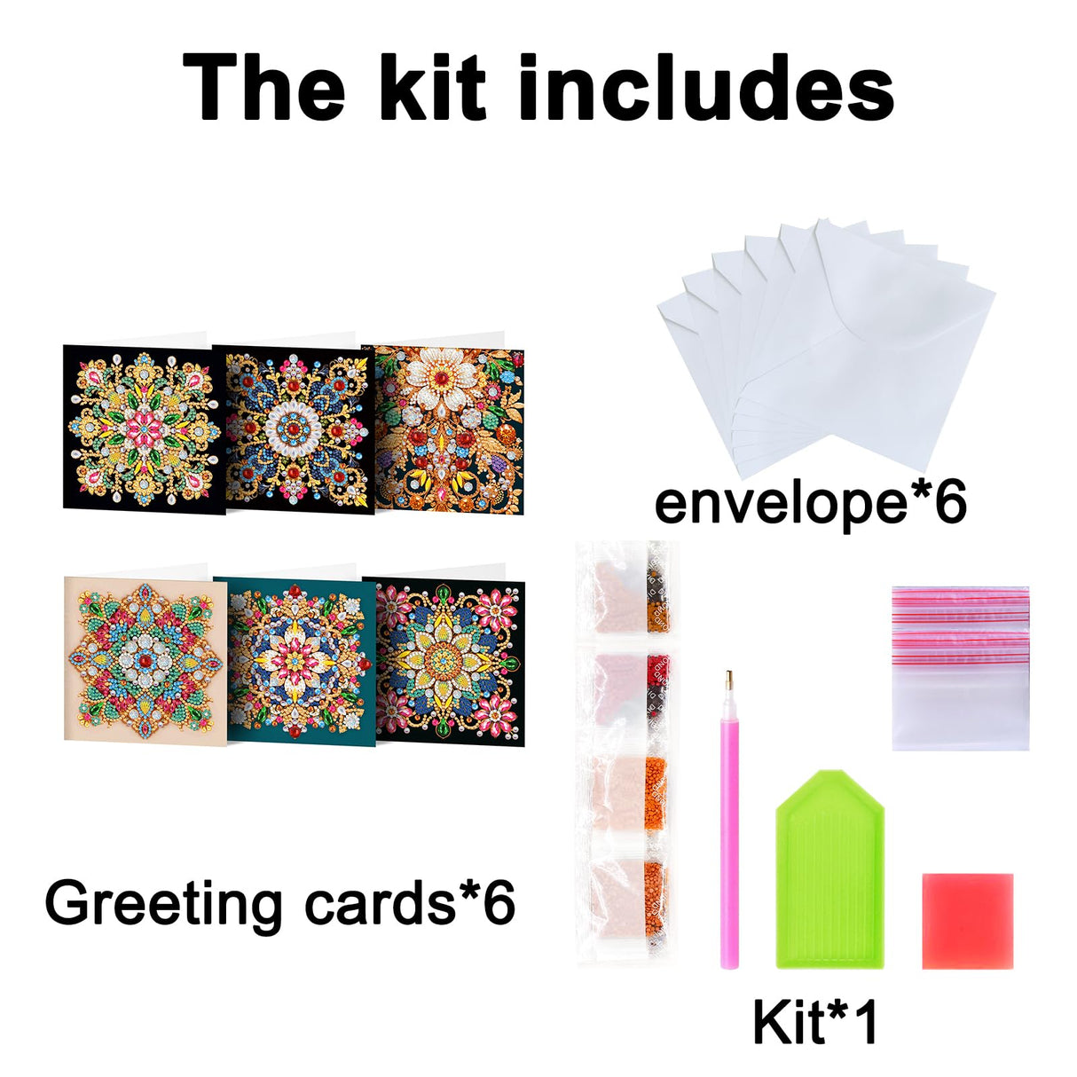 pigpigboss 6 Packs Mandala Diamond Art Greeting Card Kit, Flower Birthday Cards Paint with Diamonds, Special Shaped Diamond Painting Dots Cards Crafts for Adult Holiday Wishes and Blessing pigpigboss