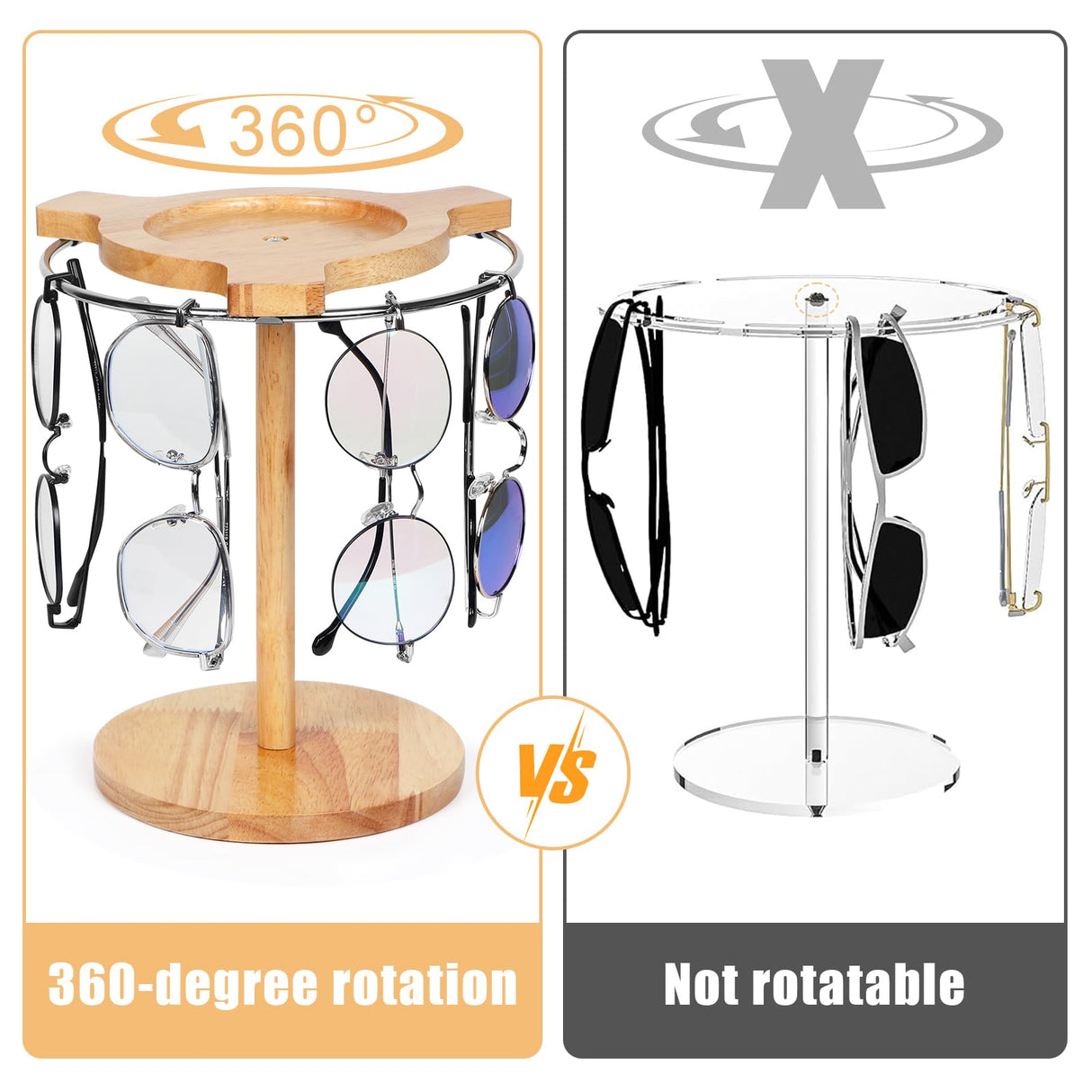Sunglasses Organizer Glasses Holder Stand with 360 Rotating Display Eyeglasses Rack Wood Base for up to 12 Pairs of Eyewear for Table Dresser Desk DTUQYX