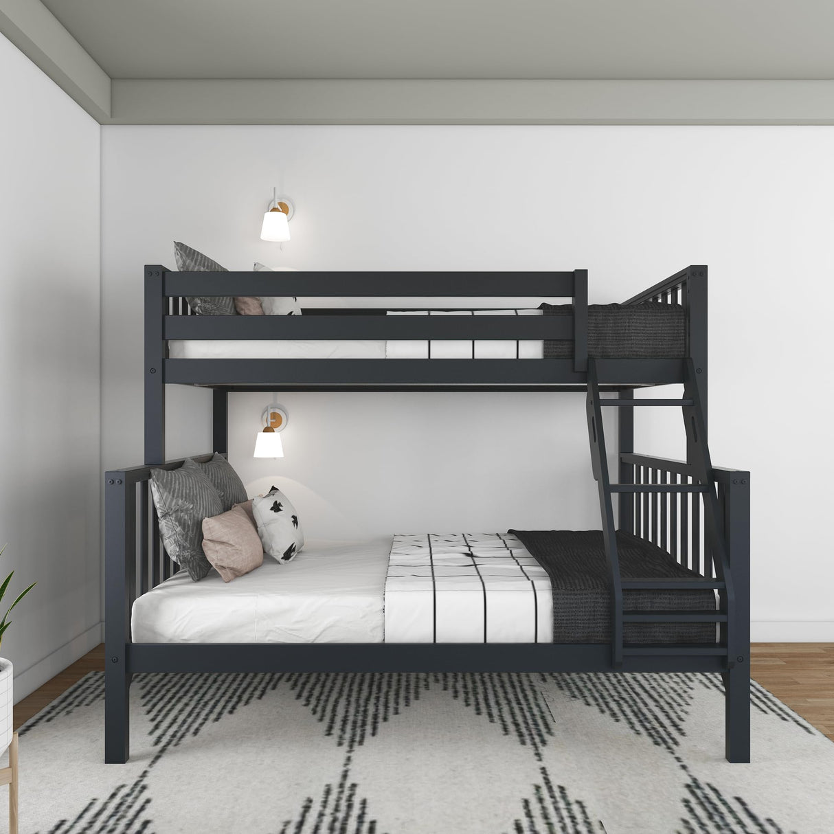 Max & Lily Scandinavian Twin Over Full Bunk Bed in Black – Durable Solid Wood Design for Kids Max & Lily