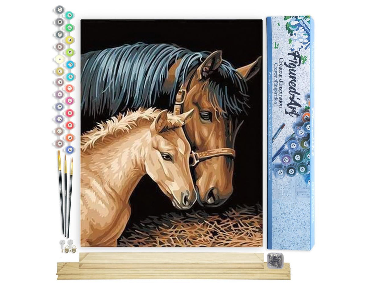 Figured'Art Paint by Numbers Kit for Adults Horse and Foal 16"x20" - Craft Art Painting Rolled Canvas with DIY Wooden Frame Figured'Art