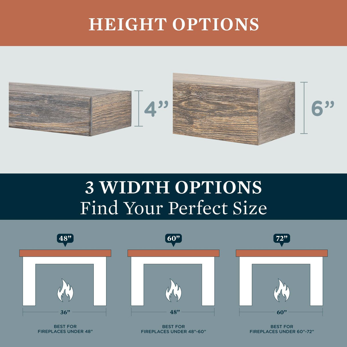 MANTELSDIRECT Vail Fireplace Mantel Shelf - 72 Inch Wide x 6 Inch Tall - Driftwood Finish, Rustic, Distressed, Wall Mounted Shelf | Handcrafted & Milled in The USA MANTELSDIRECT