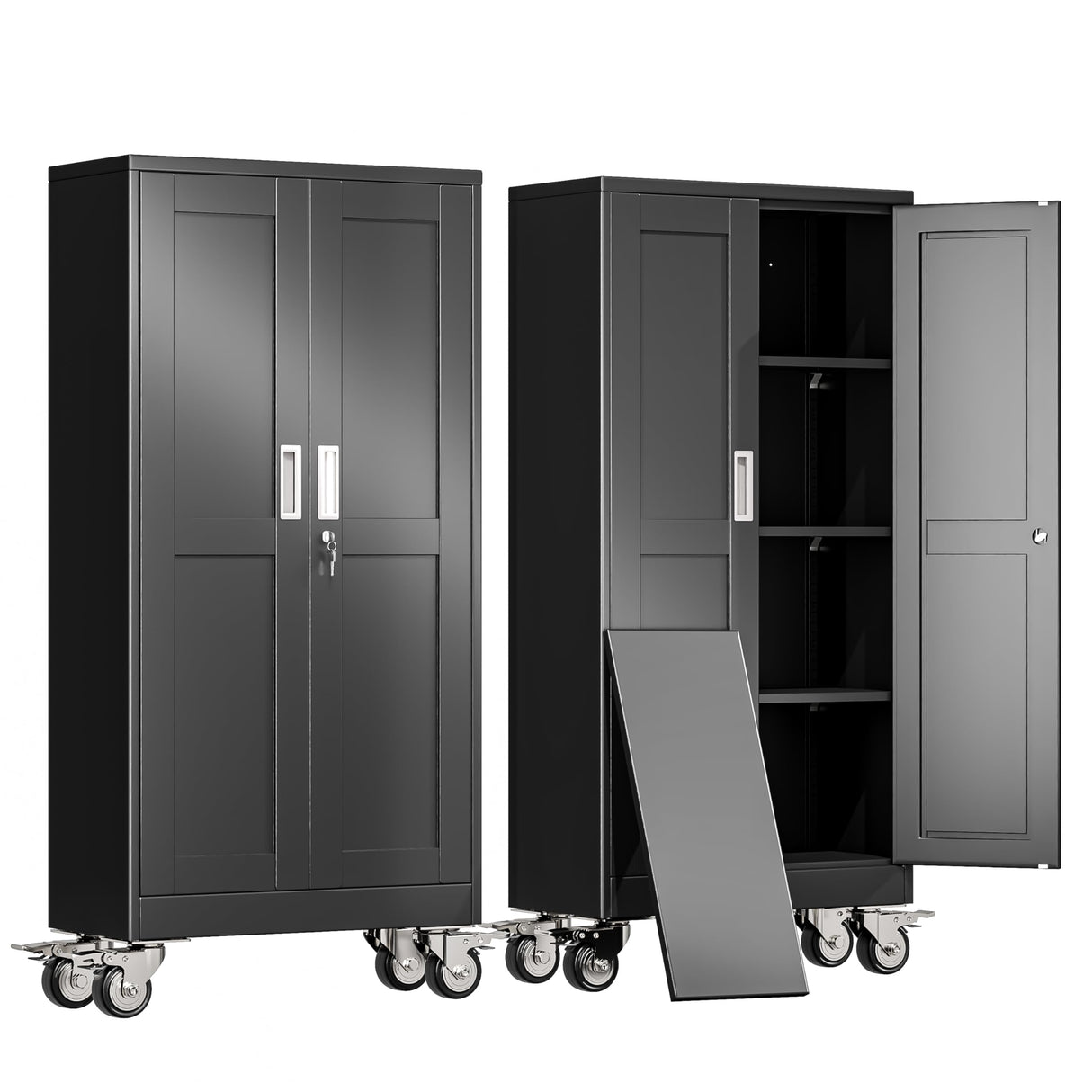 erosoei 61" H Metal Garage Storage Cabinet, Rolling Tool Cabinet with 2 Doors and Wheels, Locker Steel Cabinet with 3 Adjustable Shelves, Organization Cabinet for Garage,Office,Home,Gym,School(Black) erosoei