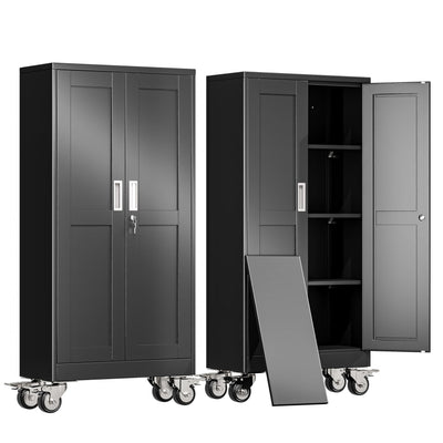 erosoei 61" H Metal Garage Storage Cabinet, Rolling Tool Cabinet with 2 Doors and Wheels, Locker Steel Cabinet with 3 Adjustable Shelves, Organization Cabinet for Garage,Office,Home,Gym,School(Black)