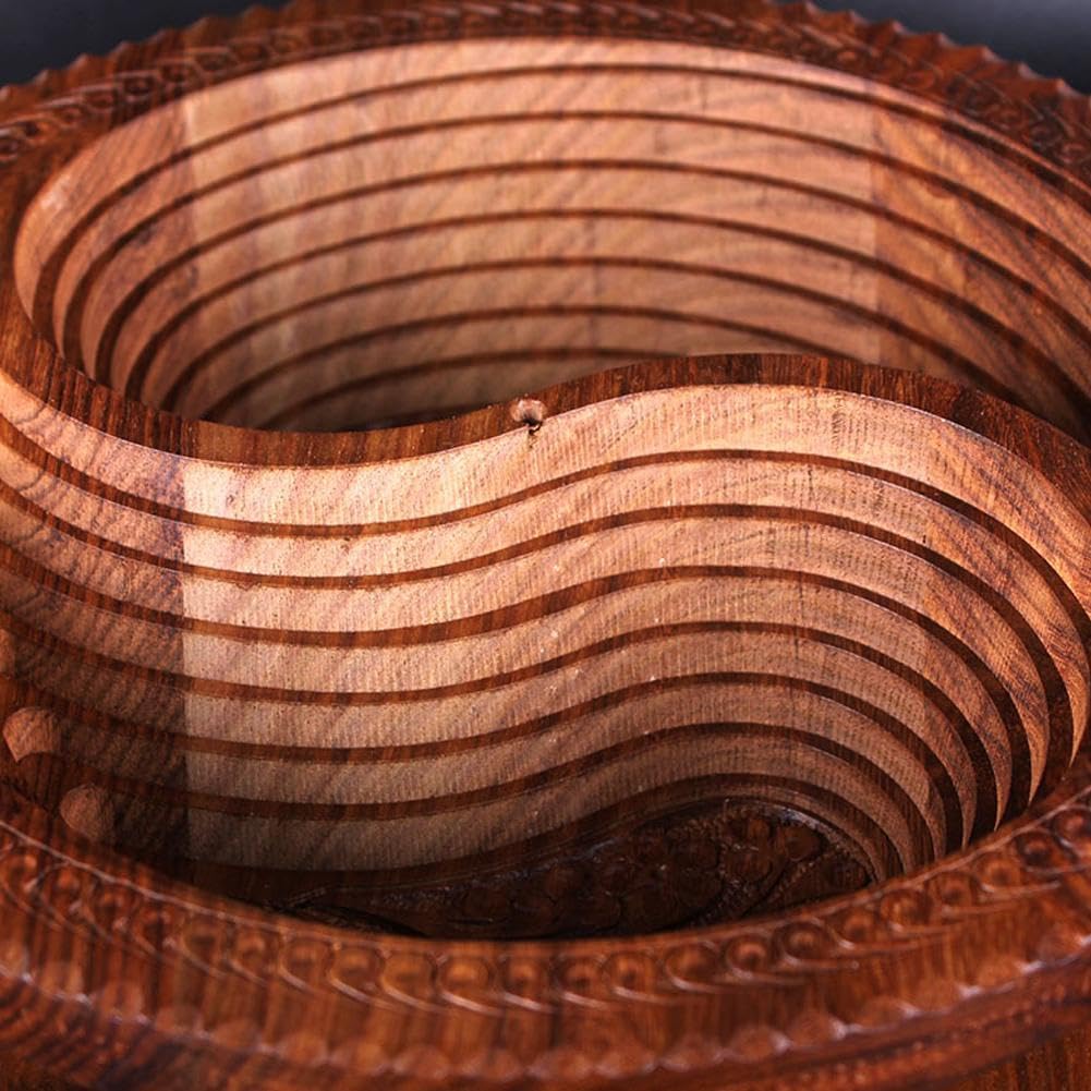 CTDWNT Handmade Wood Carving Fruit Plate,Wooden Collapsible Fruit Basket,Foldable Bamboo Dried Fruit Basket Collapsible Bread Nuts Baskets CTDWNT