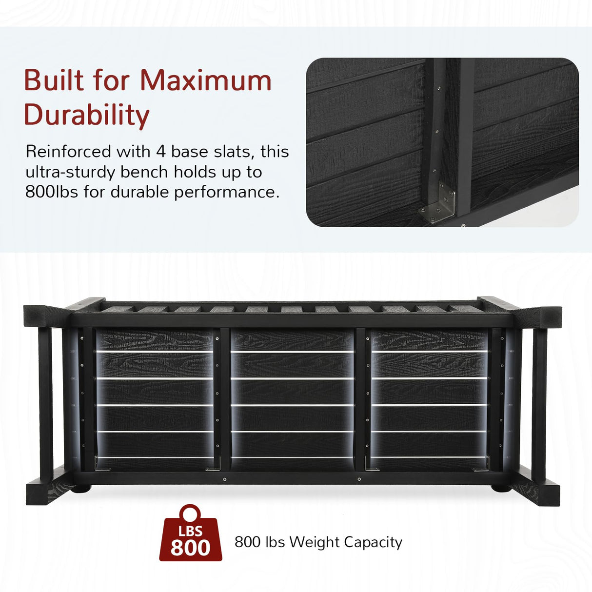 Stoog Outdoor Bench, 2-Person Garden Benches for Outdoors, All-Weather HIPS Garden Bench with 800 lbs Weight Capacity, Never Rot or Fade, for Garden, Porch, Backyard and Park, Black Stoog