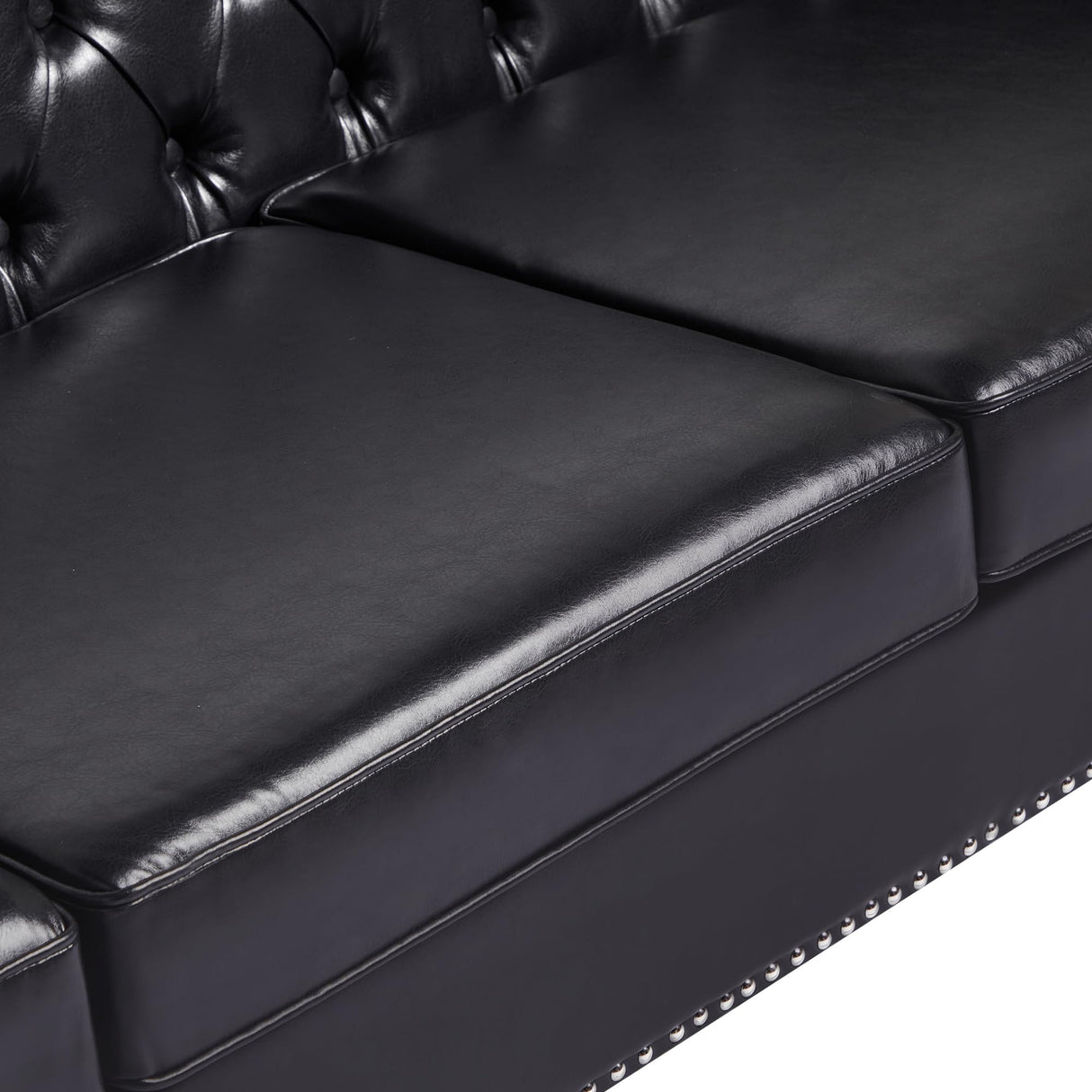 LEVNARY Chesterfield Loveseat Leather, Upholstered Sofa with Button-Tufted Back, Mid-Century Modern Sofa with Solid Wood Legs, 2 Seater Couches for Living Room (Black) LEVNARY