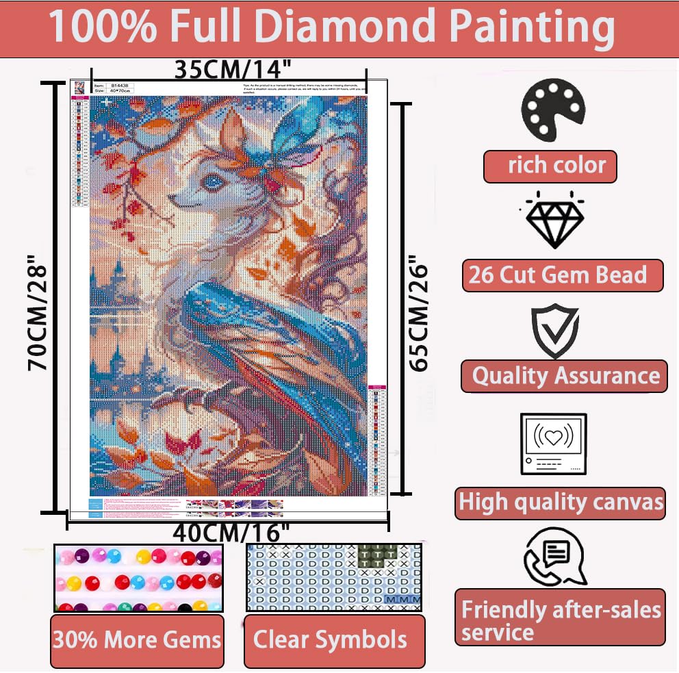 Liccyy 40 * 70CM 5D Diamond Art Painting Kits for Adults Teen Starters with Tools,DIY Full Crystal Drill Bead Art Paints by Numbers for Home Wall Decoration Gift,Phoenix Round Gems Liccyy