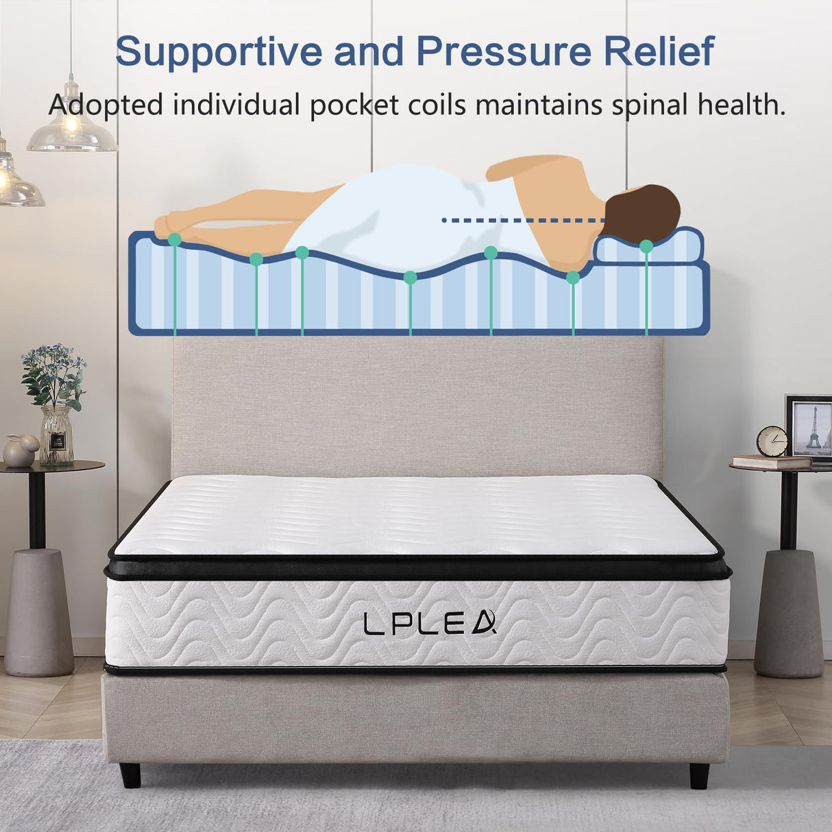 LPLEA King Size Mattress 12 Inch - Verify Size (76"x80"x12") Medium Firm, Hybrid Mattress, Individually Pocket Springs, Memory Foam, Pressure Relief, Breathable Comfort and Durable, Ships Compressed LPLEA
