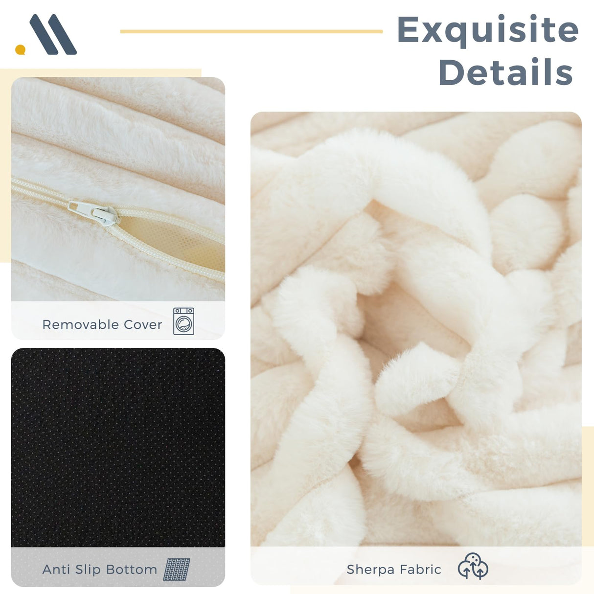 MAXYOYO Giant Bean Bag Chair for Adults, Upholstered Loveseat Floor Sofa with Pillows and Armrests, Large Bean Bag Sofa Plush Chair Couch for Bedroom Living Room, White MAXYOYO