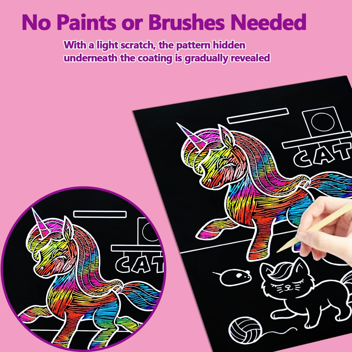 JUNQIU Scratch Art for Kids, Rainbow Scratch Paper Art Set - Unicorn, Arts and Crafts for Girls Boys Ages 4-8, Kid Activity & Christmas Crafts, Stocking Stuffers for Kids JUNQIU US