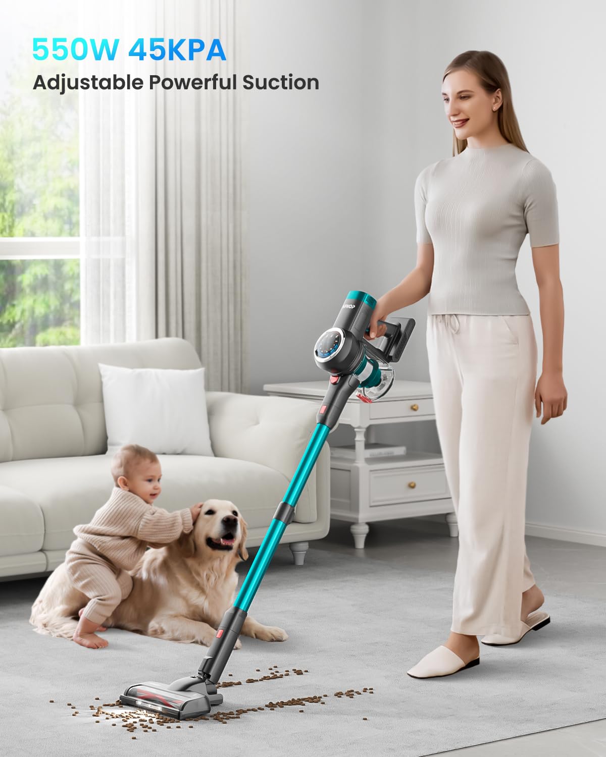 Cordless Vacuum Cleaner, 550W/45Kpa/60Mins Vacuum Cleaners for Home, Self-standing Stick Vacuum with LED Display, Rechargeable Cordless Vacuum, Lightweight Vacuum for Carpet, Pet Hair, Hardwood Floor AFNOP