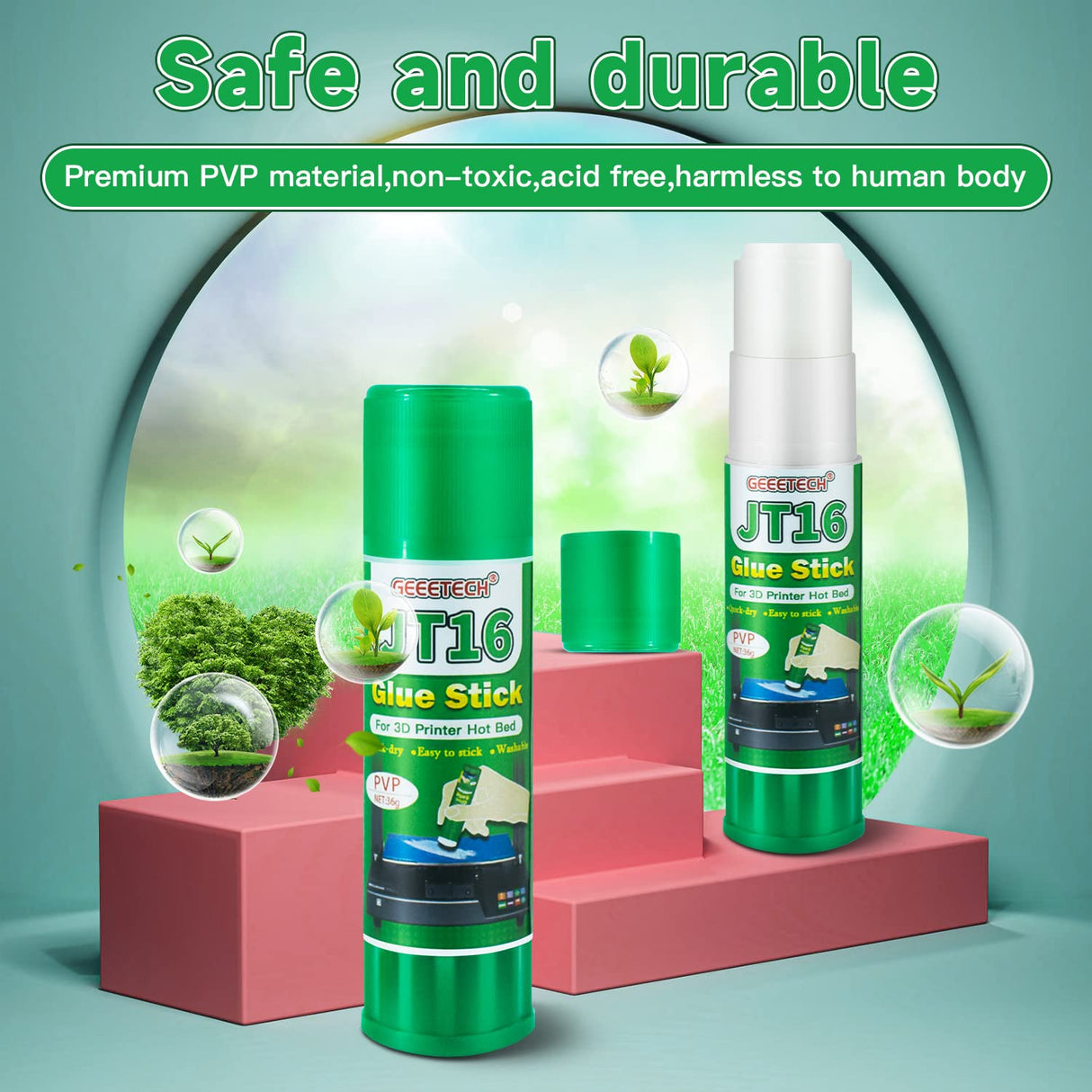 Geeetech 6 Pieces 3D Printer Glue Sticks 36 Gram Each PVP Solid Glue Stick for 3D Printer Hot Bed, Water-Soluble Glue Stick, Quick Dry, Easy to Stick and Washable Geeetech