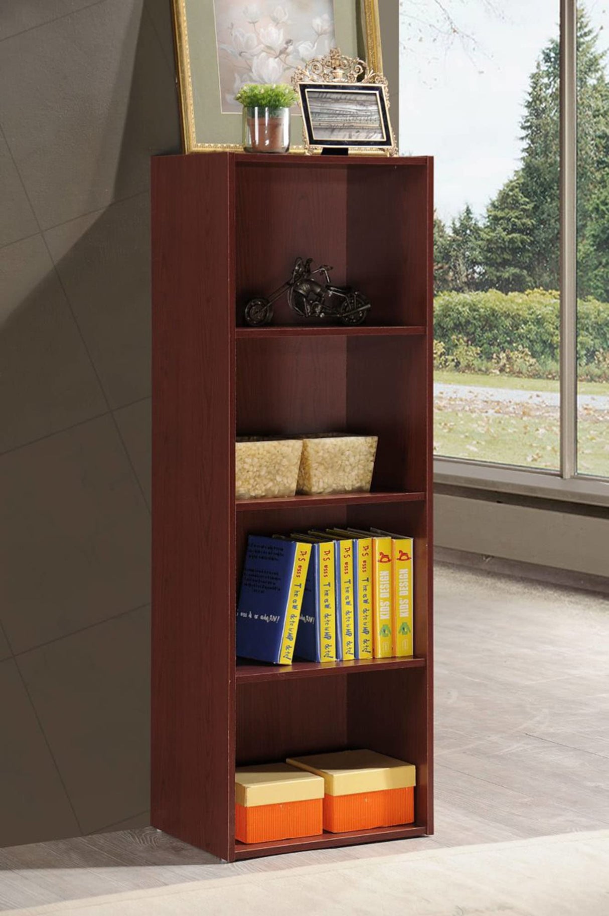 Hodedah 4-Shelf Bookcase in Mahogany Hodedah