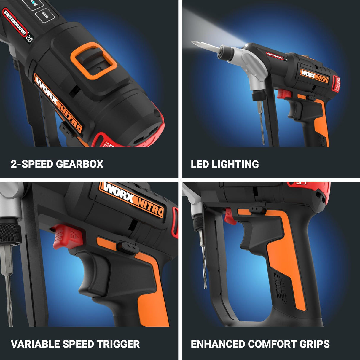 WORX Nitro 20V SwitchDriver 2.0 with 85 pc Accessory Kit, 2-in-1 Brushless Cordless Drill Driver, Drill Set Rotatable Dual 1/4" Chucks, WX177L.2 – (Battery & Charger Included) WORX