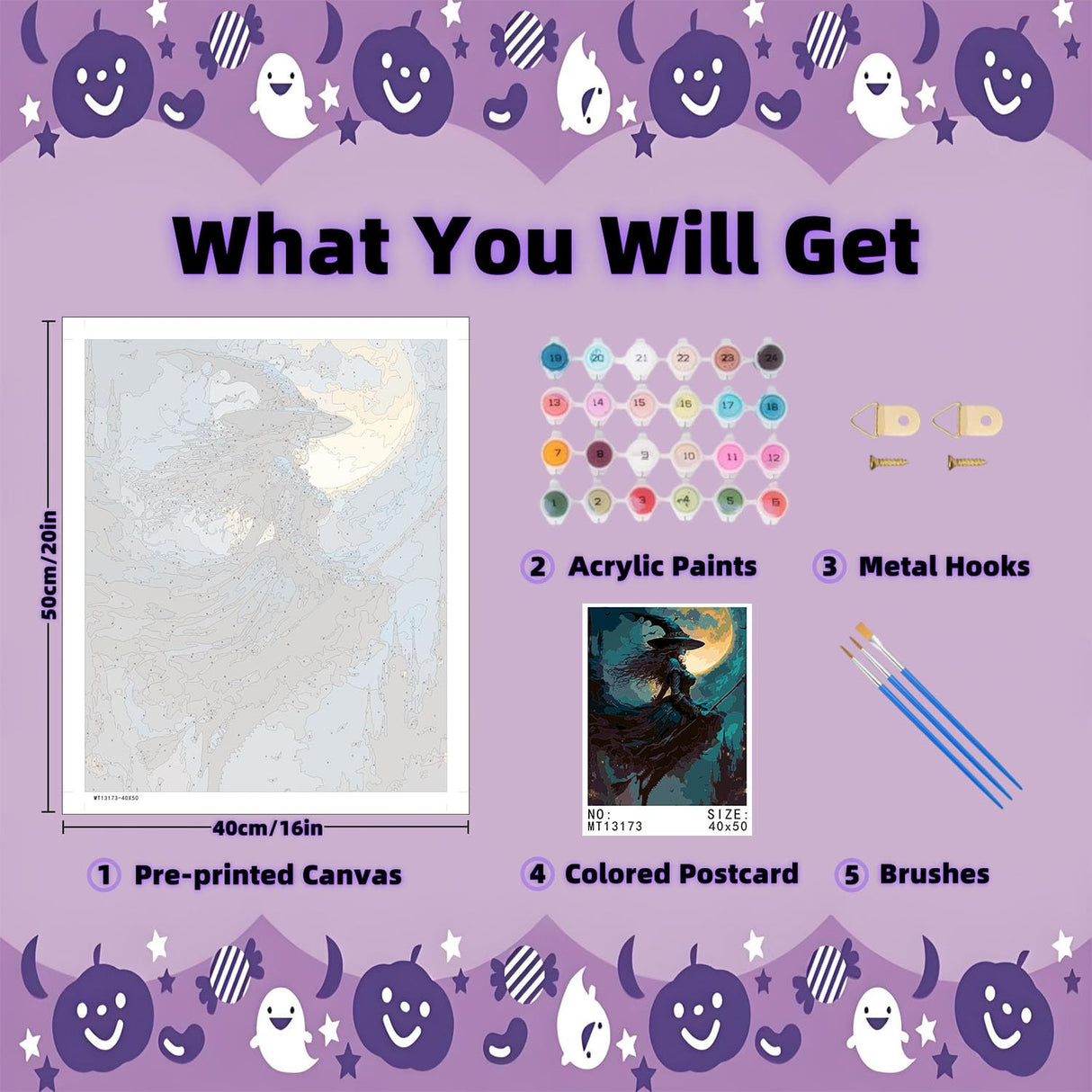 Arttoplus Halloween Paint by Numbers Kit for Adults Beginner-Witch Adult Paint by Number Kits on Canvas, Witch DIY Acrylic Oil Painting by Numbers for Adults for Gift Home Wall Decor(16x20inch) Arttoplus