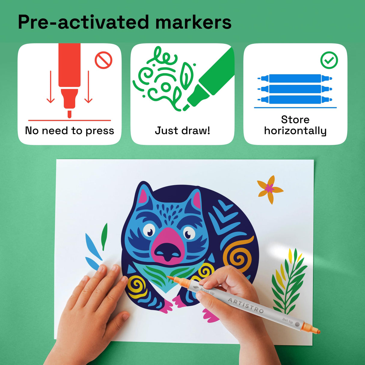 ARTISTRO Acrylic Paint Pens, Acrylic Paint Markers Dual Tip Markers, Acrylic Markers for Fabric, Canvas, Rock, Glass, Wood, Paper, DIY, Paint Markers (Dual Tip Dot + Brush, 24) ARTISTRO