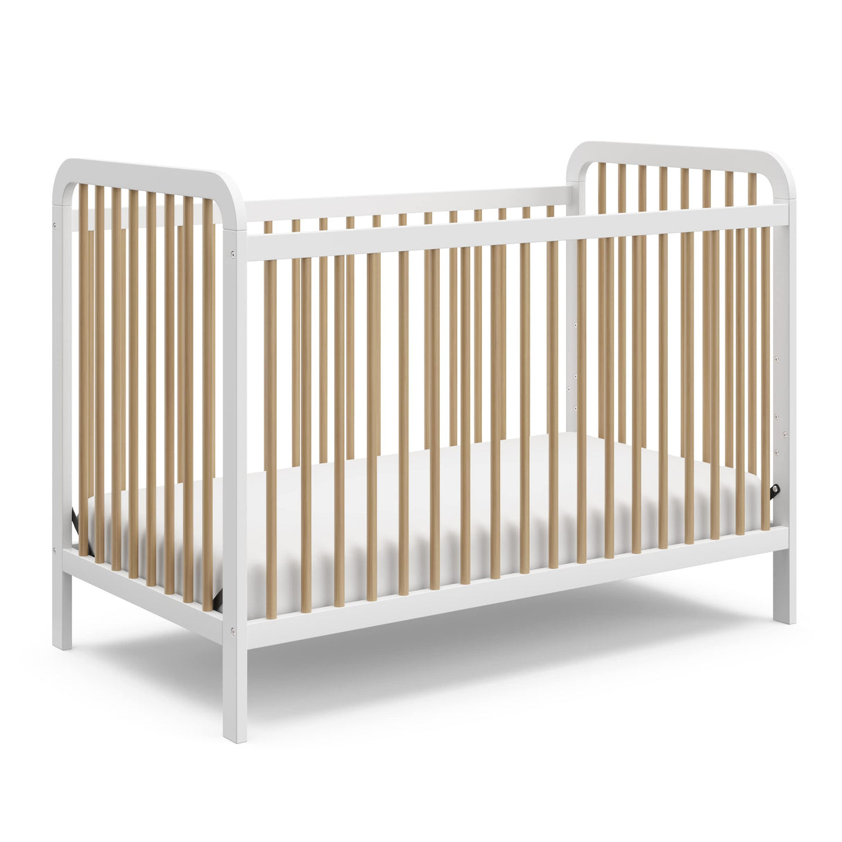 Storkcraft Pasadena 3-in-1 Convertible Crib (White with Driftwood) – GREENGUARD Gold Certified, Converts to Daybed and Toddler Bed, Fits Standard Full-Size Crib Mattress, Adjustable Mattress Height Storkcraft