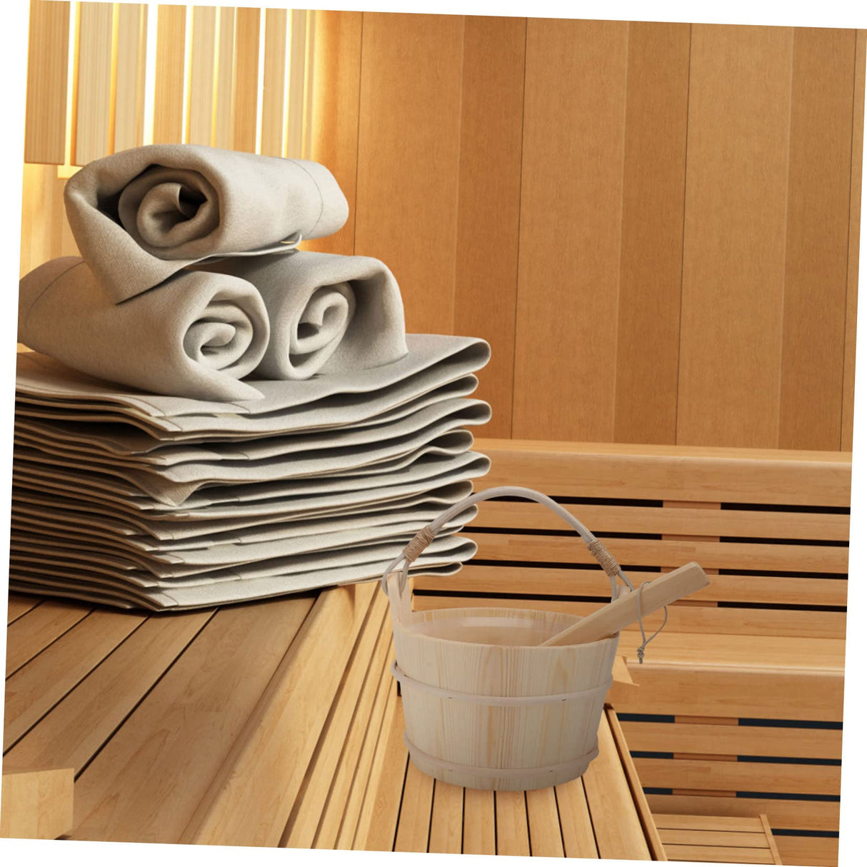 CAXUSD 1set Sauna Barrel Sauna Pail and Ladle Shower Bucket Bath Wood Sauna Bucket Spa Foot Bucket Sauna Bathing Sauna Bucket Handmade Sauna Bucket Long Handle Dry Steam Room Wooden CAXUSD