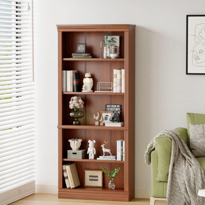 YESHOMY 72" Bookcase and Bookshelf, 5-Tier Wood Bookcases with Shelves, Tall Floor Standing Book Shelf Storage Cabinet Home Decor Furniture for Living Room, Home Office, Brown, 1 PCS