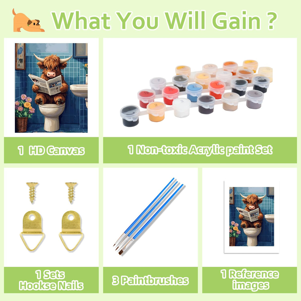 Reivworl Cow Paint by Numbers Kit for Adults Beginners, Bathroom Paint by Numbers, Adult Paint by Number Kits for Gifts and Home Wall Decor 16x20 Inch Reivworl