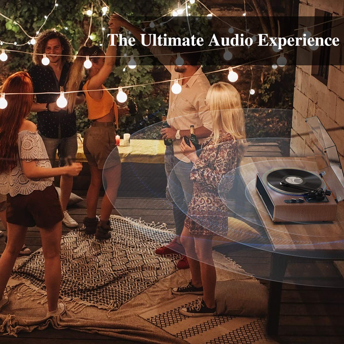 1 by ONE High Fidelity Belt Drive Turntable with Built-in Speakers, Vinyl Record Player with Magnetic Cartridge, Bluetooth Playback and Aux-in Functionality, Auto Off 1byone