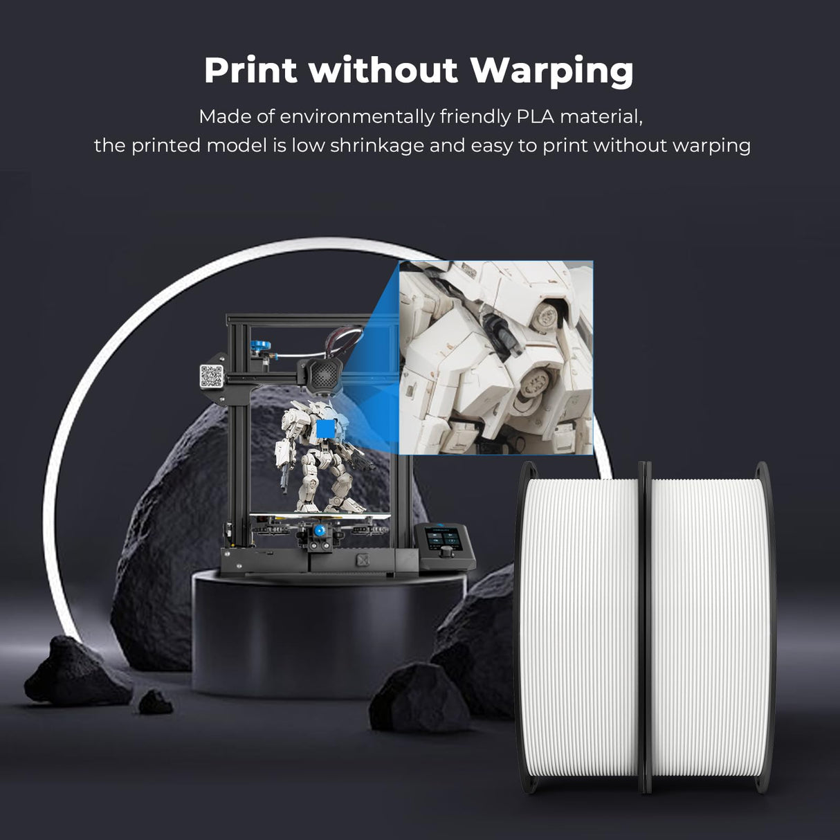 Creality PLA Filament 1.75mm Bundle 2KG, 3D Printer Filament Dimensional Accuracy +/- 0.02mm, No-Tangling Strong Bonding 3D Printing Filament, Fits for Most FDM 3D Printers(White) Creality