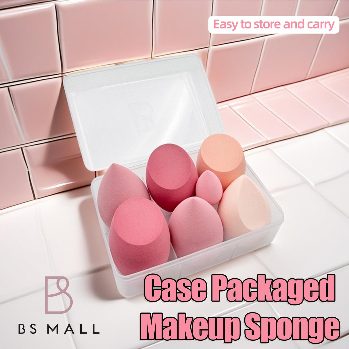 Makeup Sponge Set BS-MALL Blender Sponges 7 Pcs for Liquid, Cream, and Powder, Multi-colored with 1 Mini Makeup Sponge Pink (A-Pink) BS-MALL